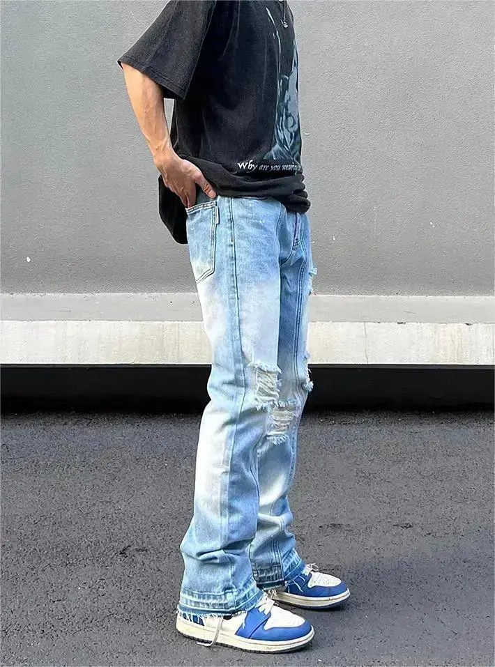 Japanese Brand Light colored distressed patchwork jeans Size US 32 / EU 48 - 4 Thumbnail