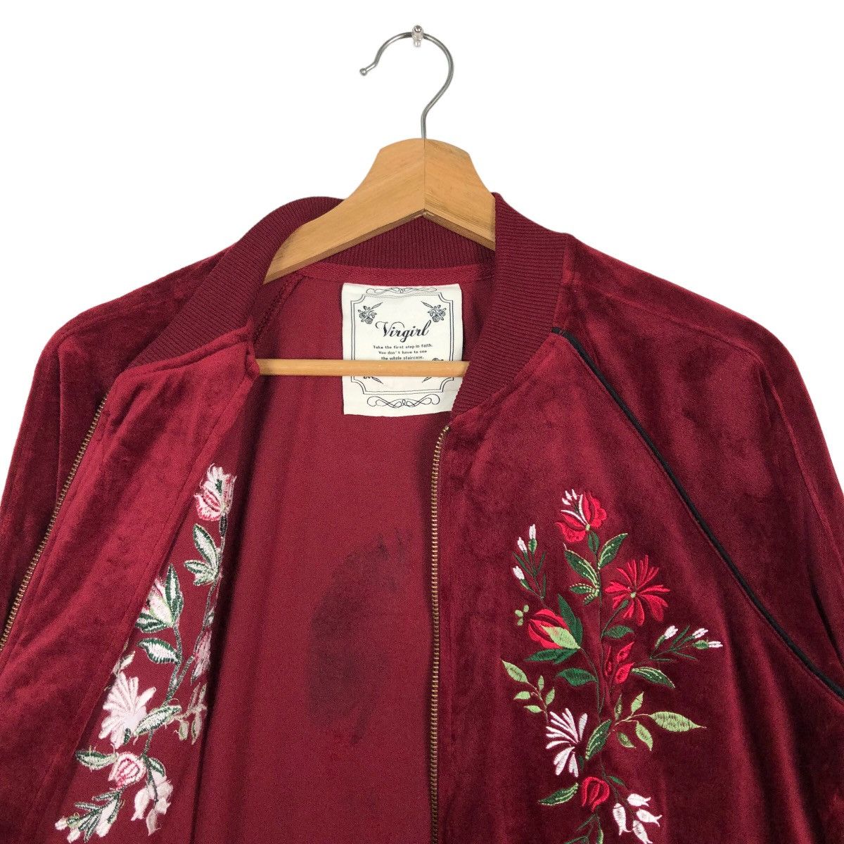 Japanese Brand 🔥Velvet Bomber Jacket Flower Big Logo Virgirl Japan Made Size US M / EU 48-50 / 2 - 10 Thumbnail