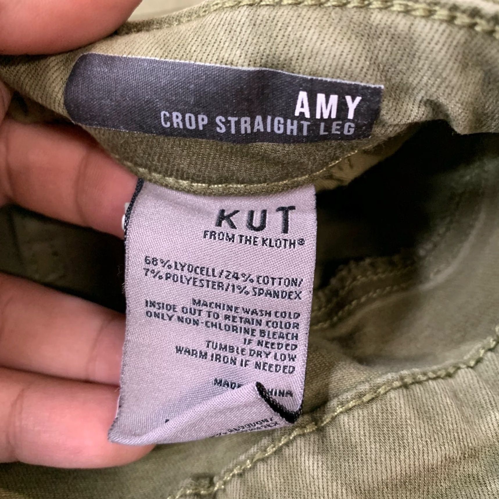 Vintage KUT from the Kloth Amy Crop Straight Leg Pants Womens 6 Olive Green Stretch 28x22.5 Size 28" / US 6 / IT 42 - 4 Thumbnail