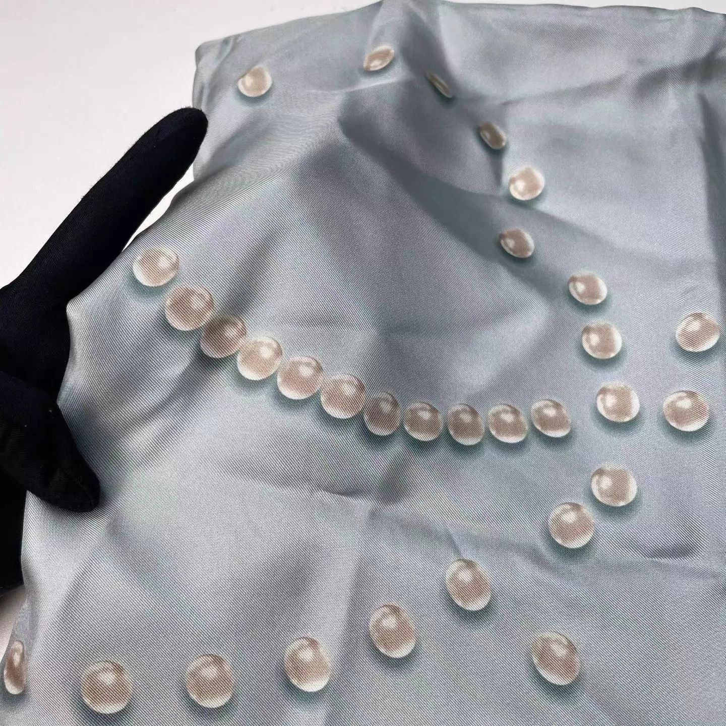 Chanel Chanel 19B Light Blue Pearl Silk Scarf 90x90 Size ONE SIZE - 7 Thumbnail