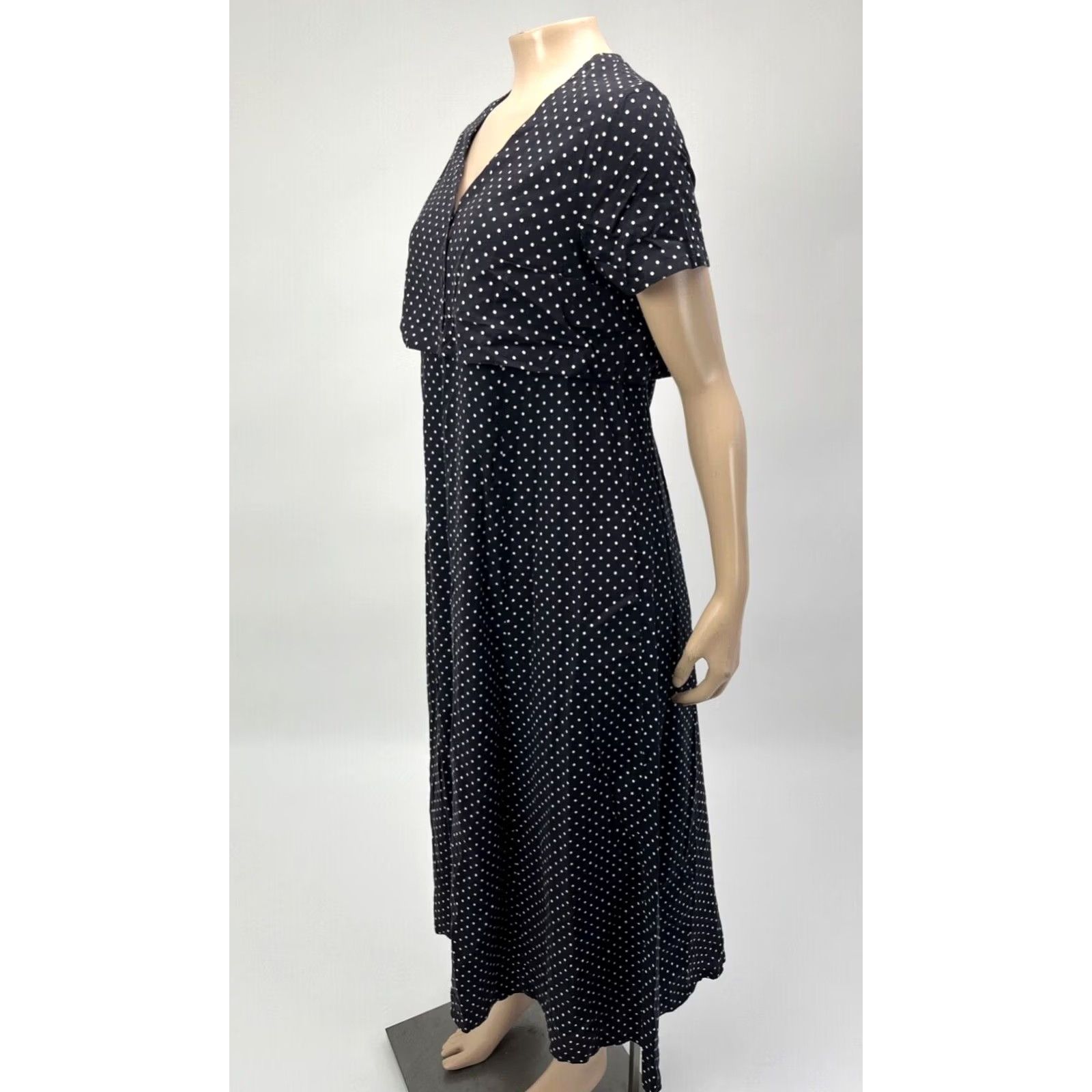 Vintage VINTAGE Ulterior Motives Women's Dress Midi 90s 80s Polka Dot Black Rayon S Party Size XXS / US 00 / IT 34 - 3 Thumbnail