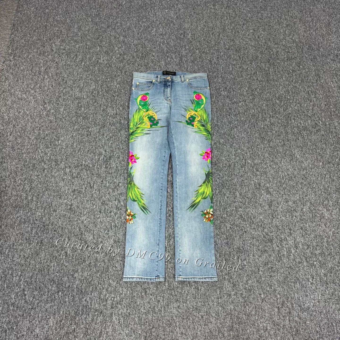 Versace Versace Denim Floral Embroidered Trousers Size 27" / US 4 / IT 40 - 1 Thumbnail