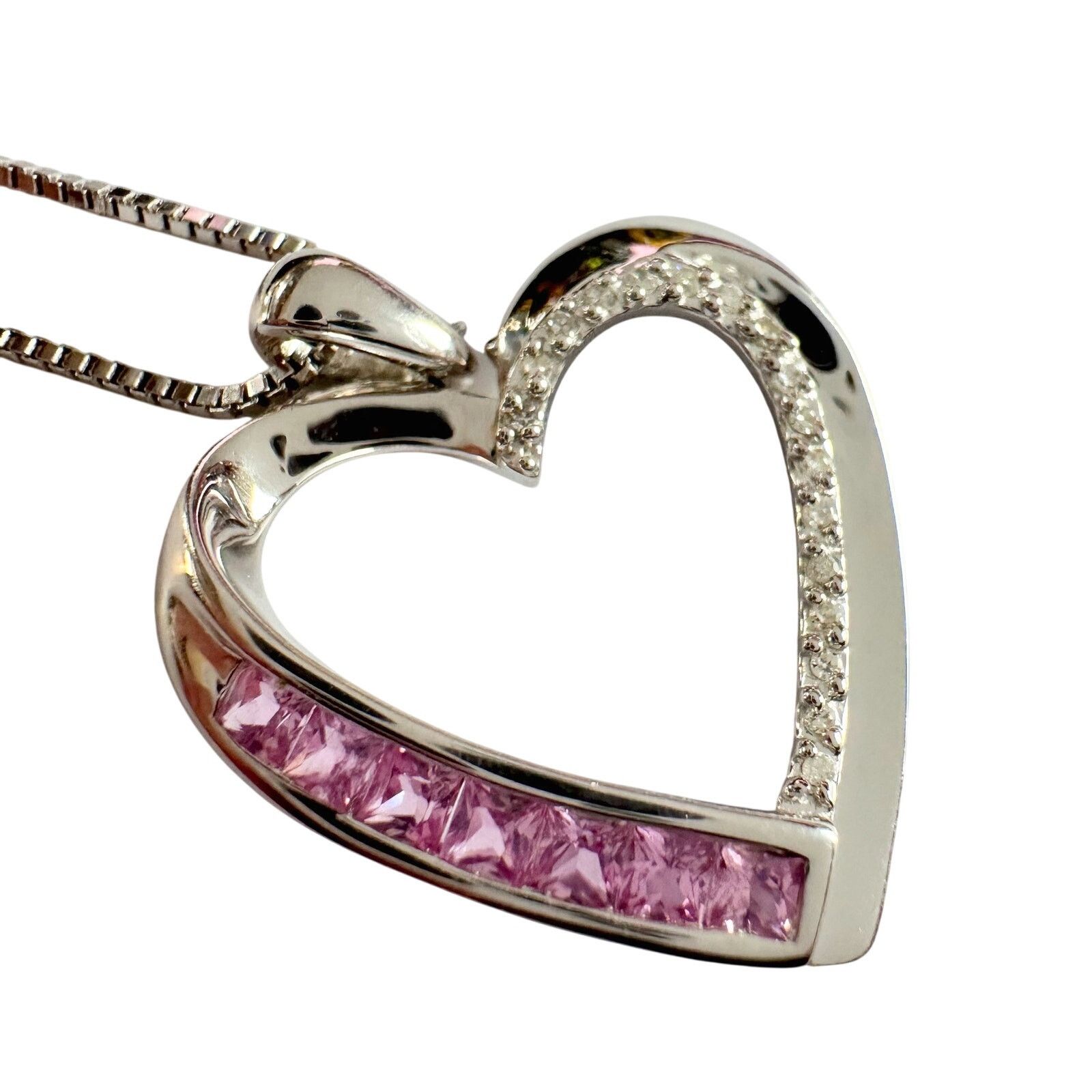 Other Pink & White Heart Necklace with Lab Created Sapphires Size ONE SIZE - 4 Thumbnail