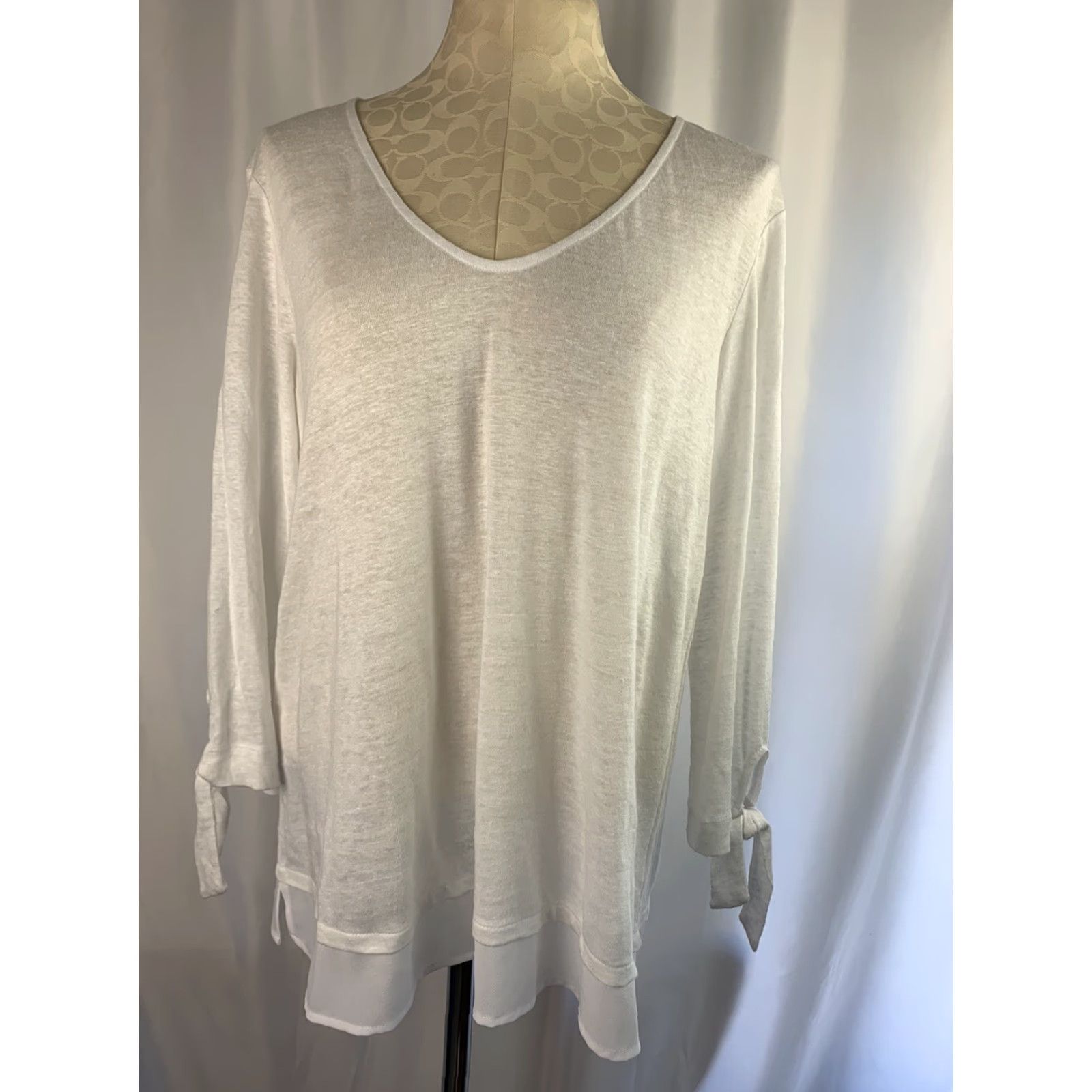 Sanctuary Sanctuary XL Women's Top White Linen V-Neck Sheer Long Sleeve New Tie Sleeve Size XL / US 12-14 / IT 48-50 - 3 Thumbnail