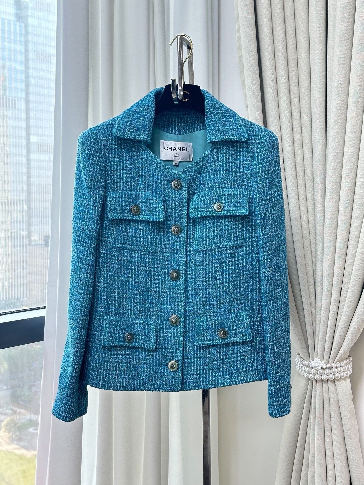 Chanel Chanel 22P Peacock Blue Tweed Jacket Size XXS / US 00 / IT 34 - 1 Thumbnail