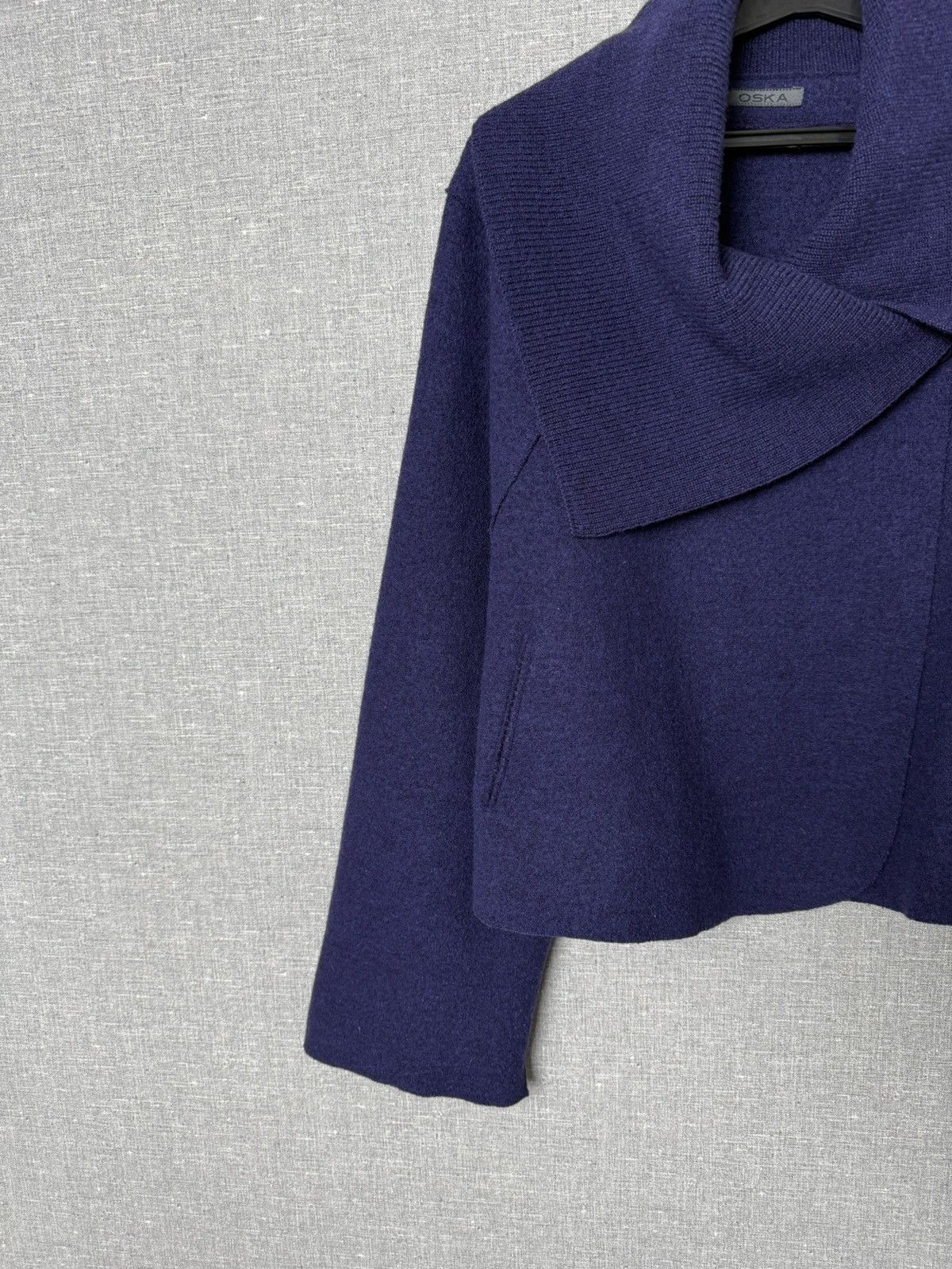 OSKA Oska Boiled Wool Jacket Shawl Collar Deep Navy Cropped Coat Size M / US 6-8 / IT 42-44 - 3 Thumbnail