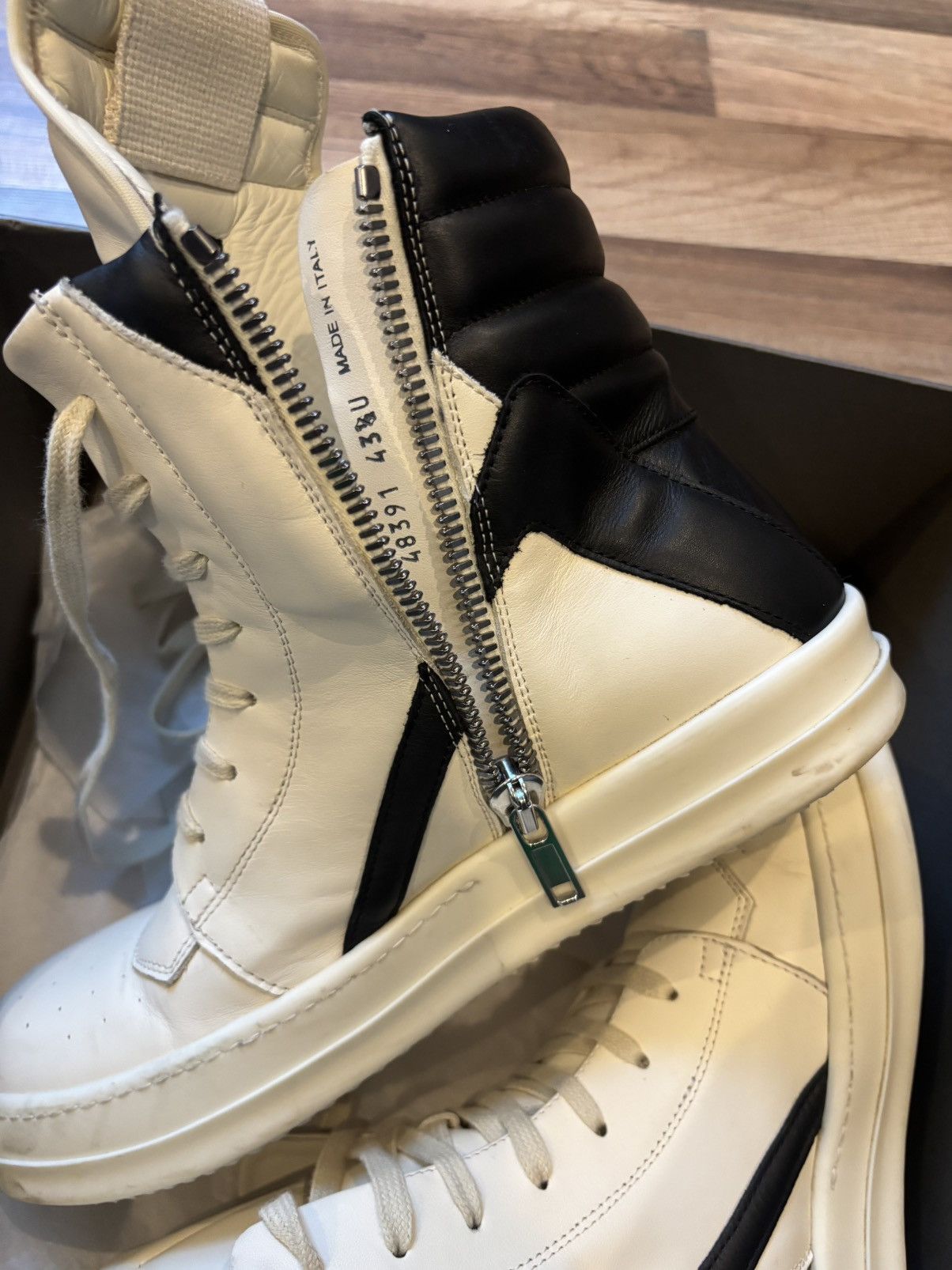 Rick Owens RICK OWENS GEOBASKET MILK/BLACK Size US 10.5 / EU 43-44 - 2 Thumbnail