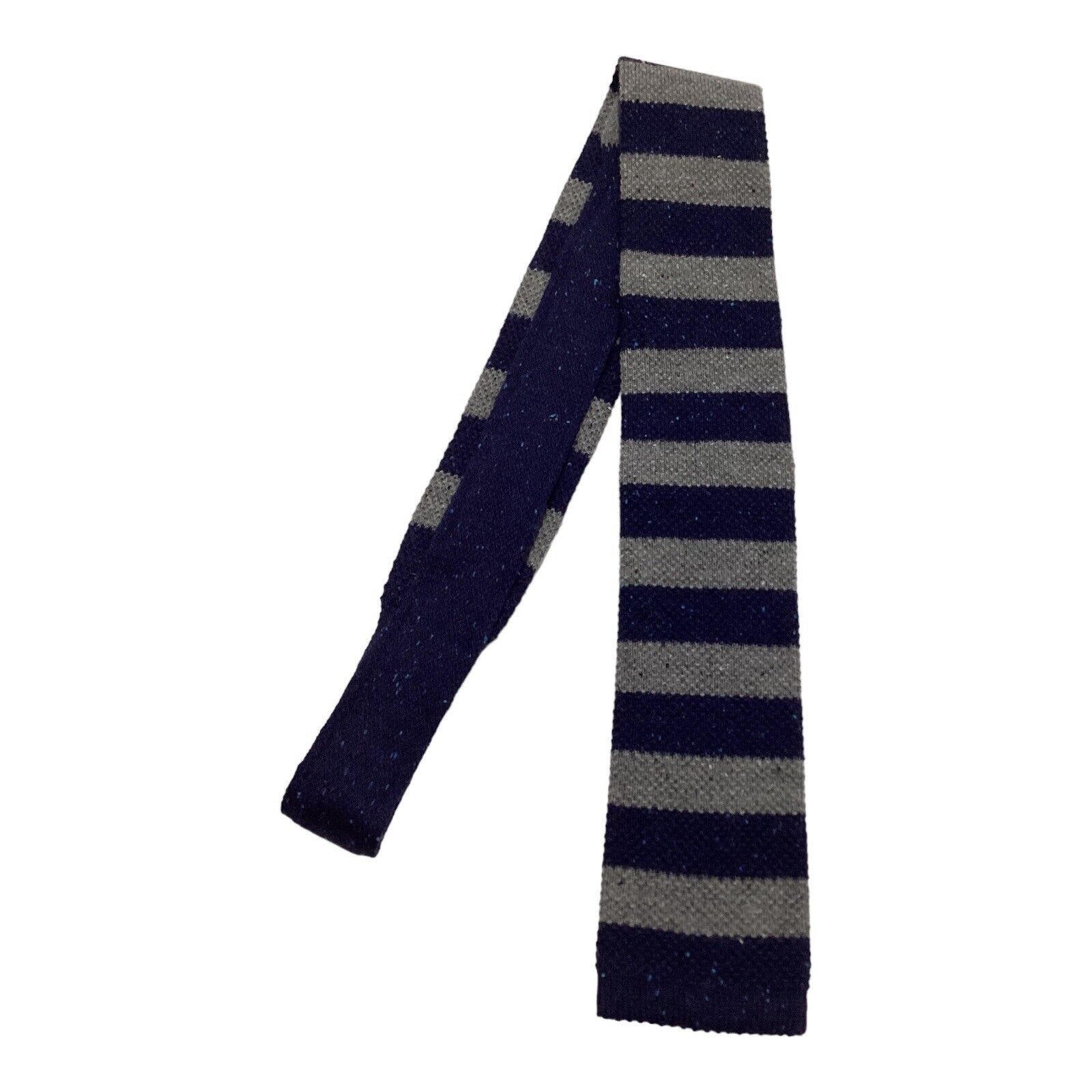 Seize sur Vingt SEIZE SUR VINGT Blue & Gray Horizontal Striped Wool Knit Tie Size ONE SIZE - 4 Thumbnail
