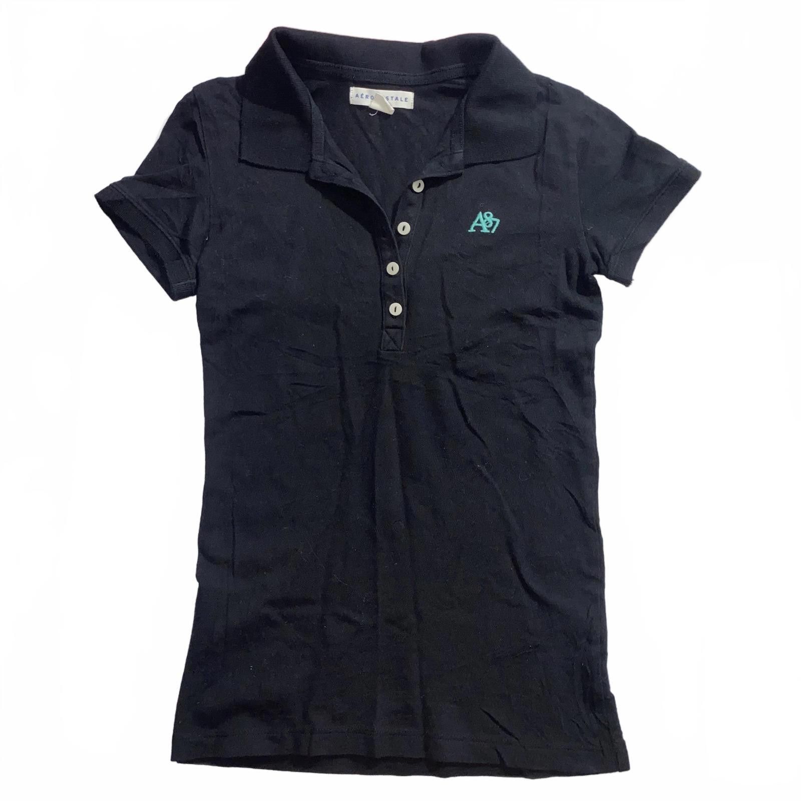 Aeropostale Y2K Aeropostale Polo Shirt XS Black Stretch Logo Tee Preppy Size XS / US 0-2 / IT 36-38 - 1 Thumbnail