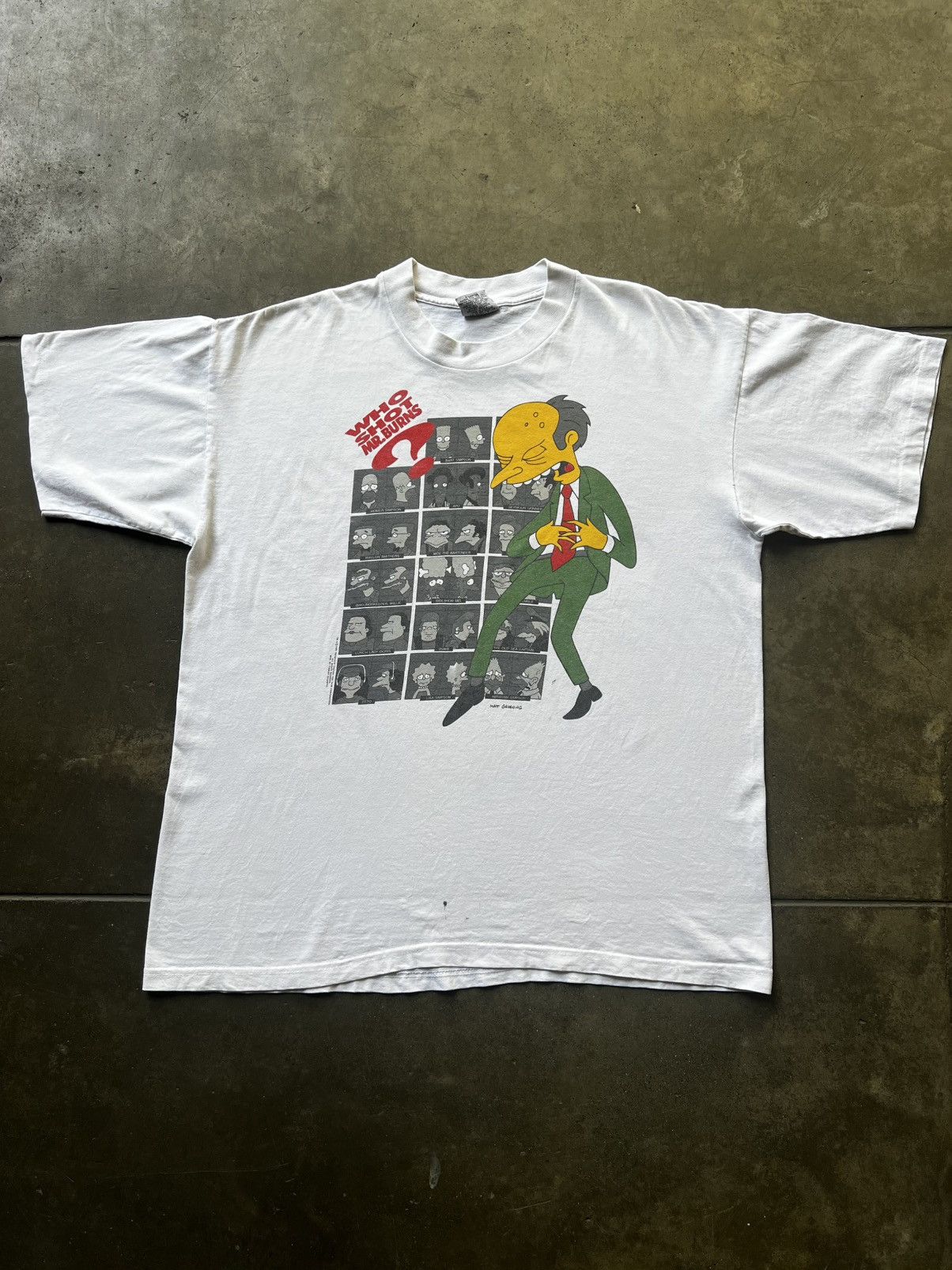 Vintage 1995 Who Shot Mr. Burns Simpsons Stanley Desantis Tee Shirt Size US XL / EU 56 / 4 - 1 Thumbnail