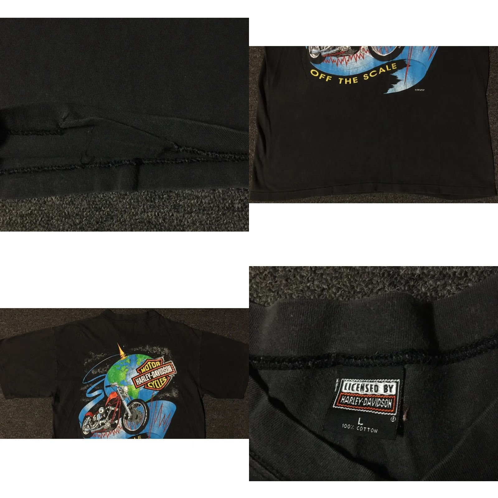 Harley Davidson VINTAGE Harley Davidson Shirt L Black 80s Biker Grunge 3D Off The Scale Planet Earth Henley Graphic Tee Mens Size US L / EU 52-54 / 3 - 8 Thumbnail