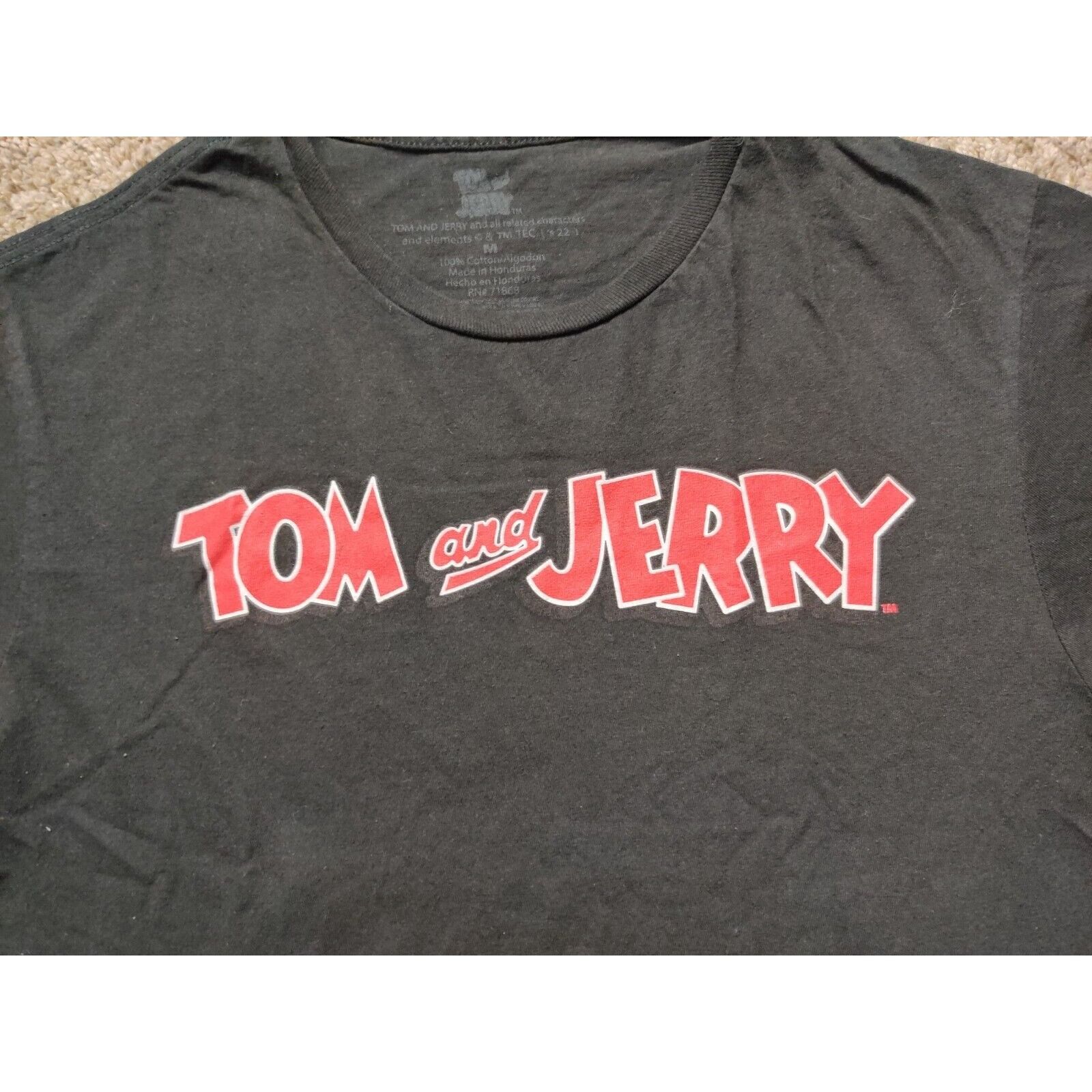 Cartoon Network Tom and Jerry Shirt Adult Mens Medium Black Red Spell Out Size US M / EU 48-50 / 2 - 2 Thumbnail