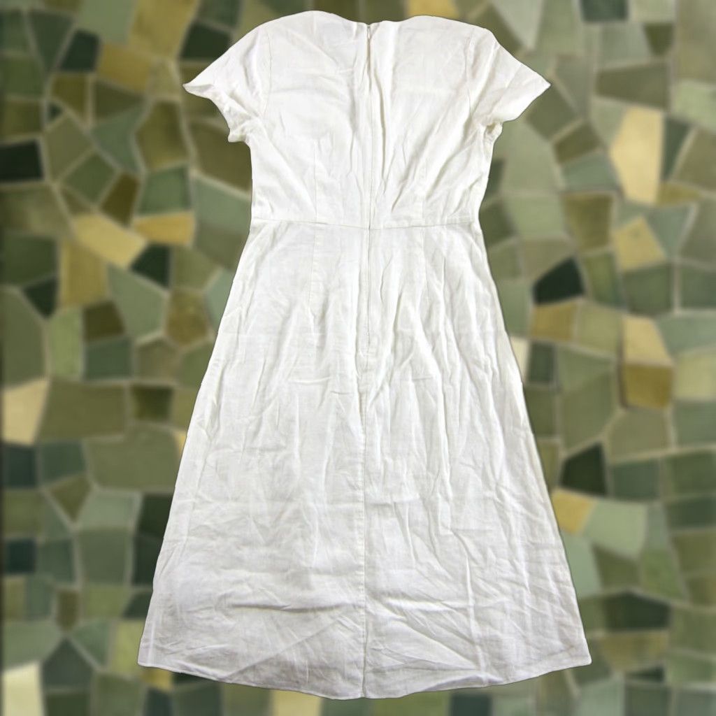 Madewell Madewell Linen Rayon Ivory V-Neck Short Sleeve Midi Dress Size 4 Size 27" / US 4 / IT 40 - 1 Thumbnail
