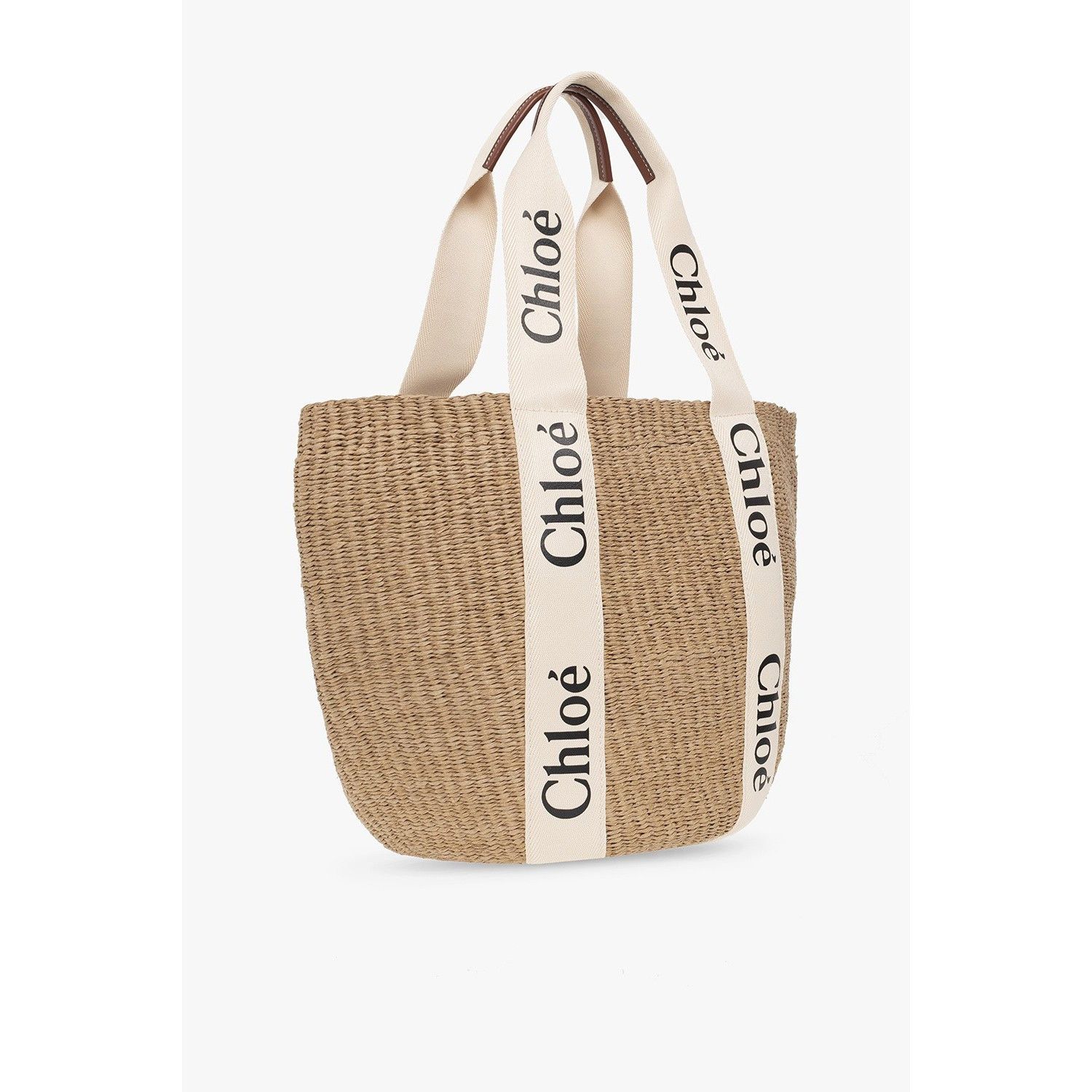 Chloe Chloe Large Basket Tote White Raffia-Effect Linen Shoulder B Size ONE SIZE - 3 Thumbnail