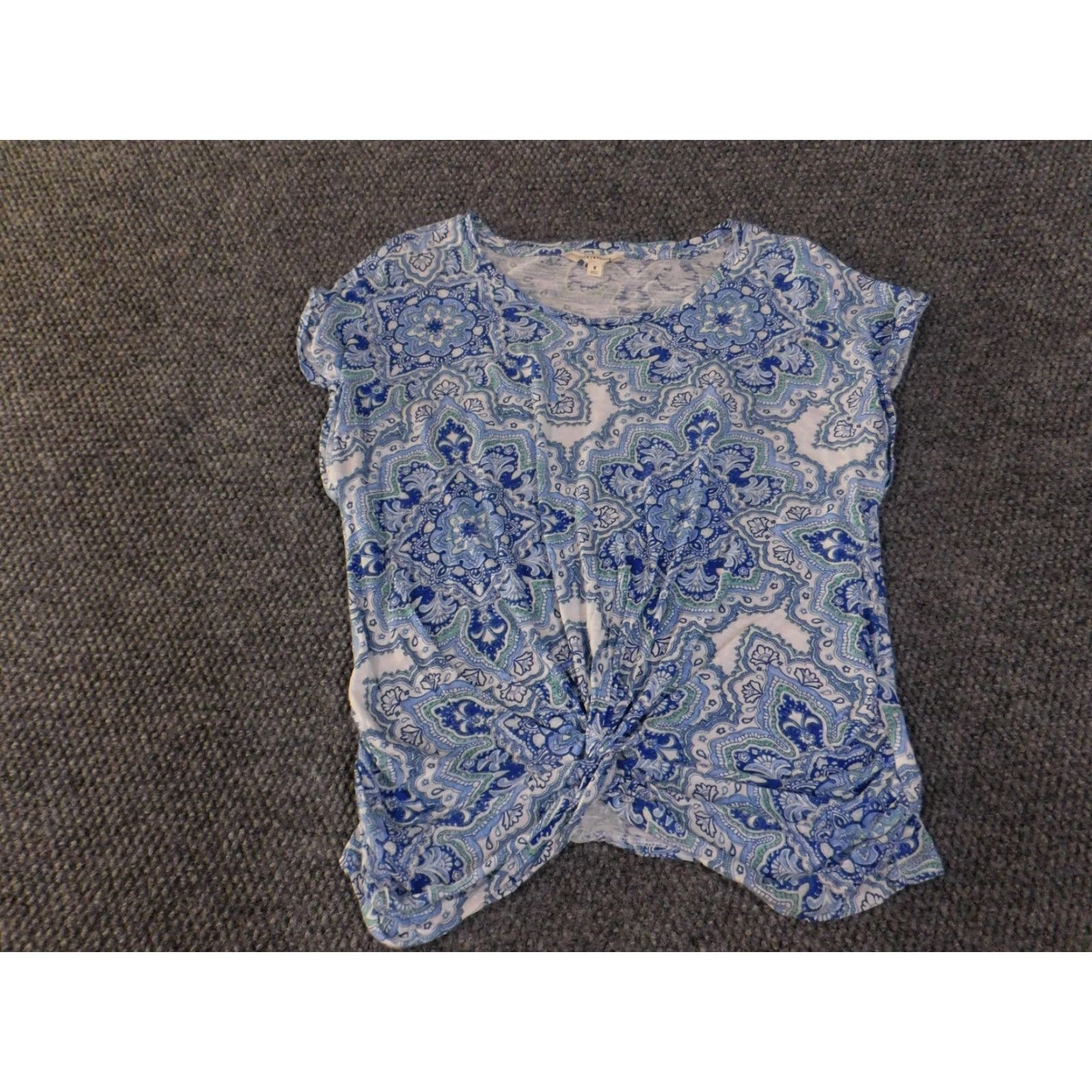 Lucky Brand Lucky Brand Shirt Womens Medium Blue Paisley Knot Front Short Sleeve Casual Size M / US 6-8 / IT 42-44 - 3 Thumbnail