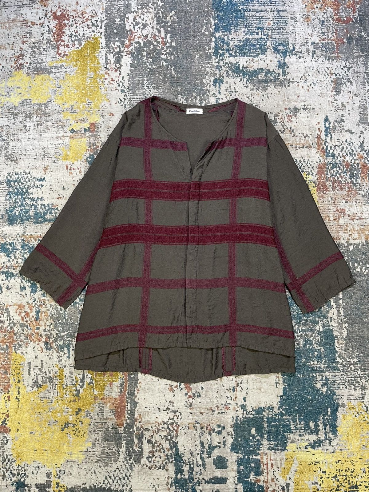 Issey Miyake Issey Miyake Plantation 3 Quarter Sleeve Maroon Check Top Size US M / EU 48-50 / 2 - 1 Thumbnail