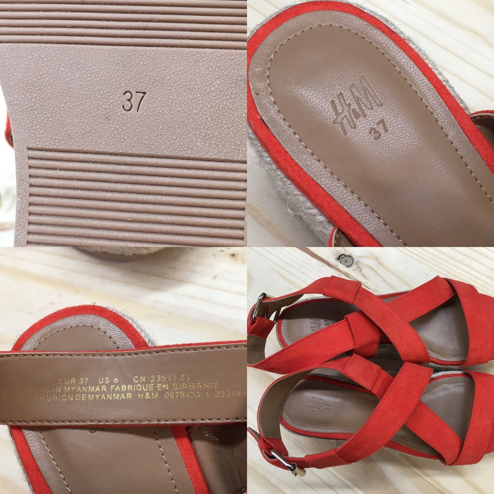 H&M H&M Sandal Womens 37 Orange Slingback Open Toe Espadrille Wedge Platform Suede Size US 6 / IT 36 - 9 Thumbnail