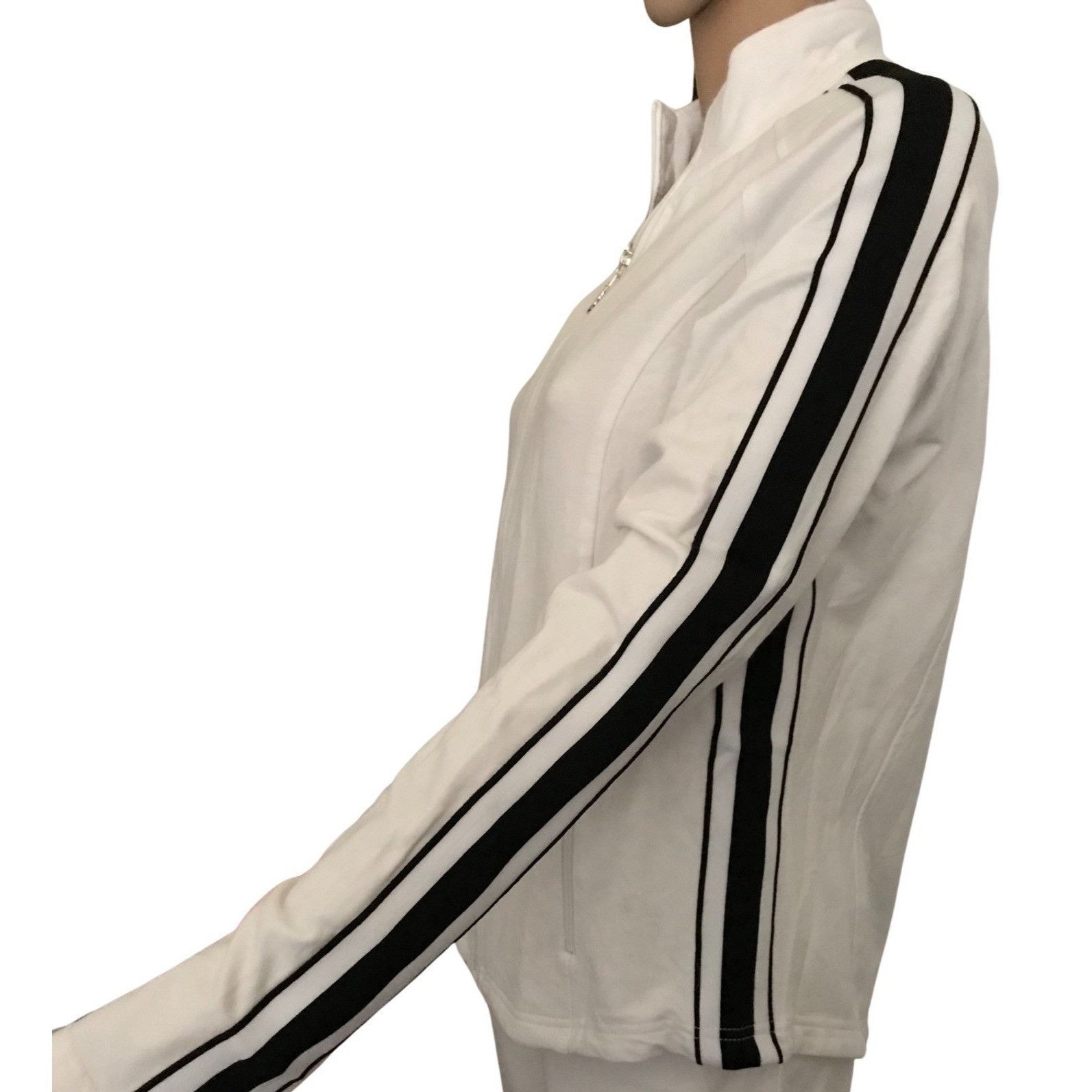 Designer × Vintage Christine Alexander XL White Black Cotton Blend Track Jacket Size XL / US 12-14 / IT 48-50 - 2 Thumbnail