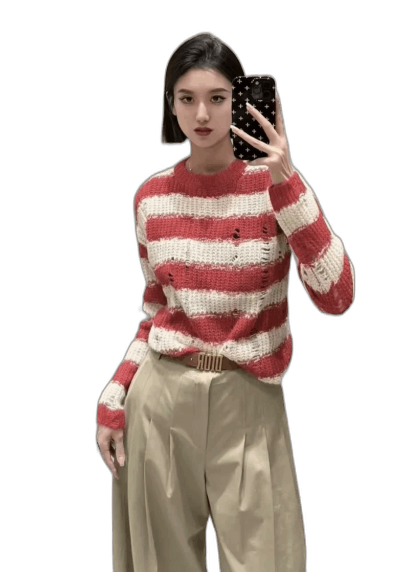 Dior Red and White Striped Embroidered Sweater Size L / US 10 / IT 46 - 1 Thumbnail