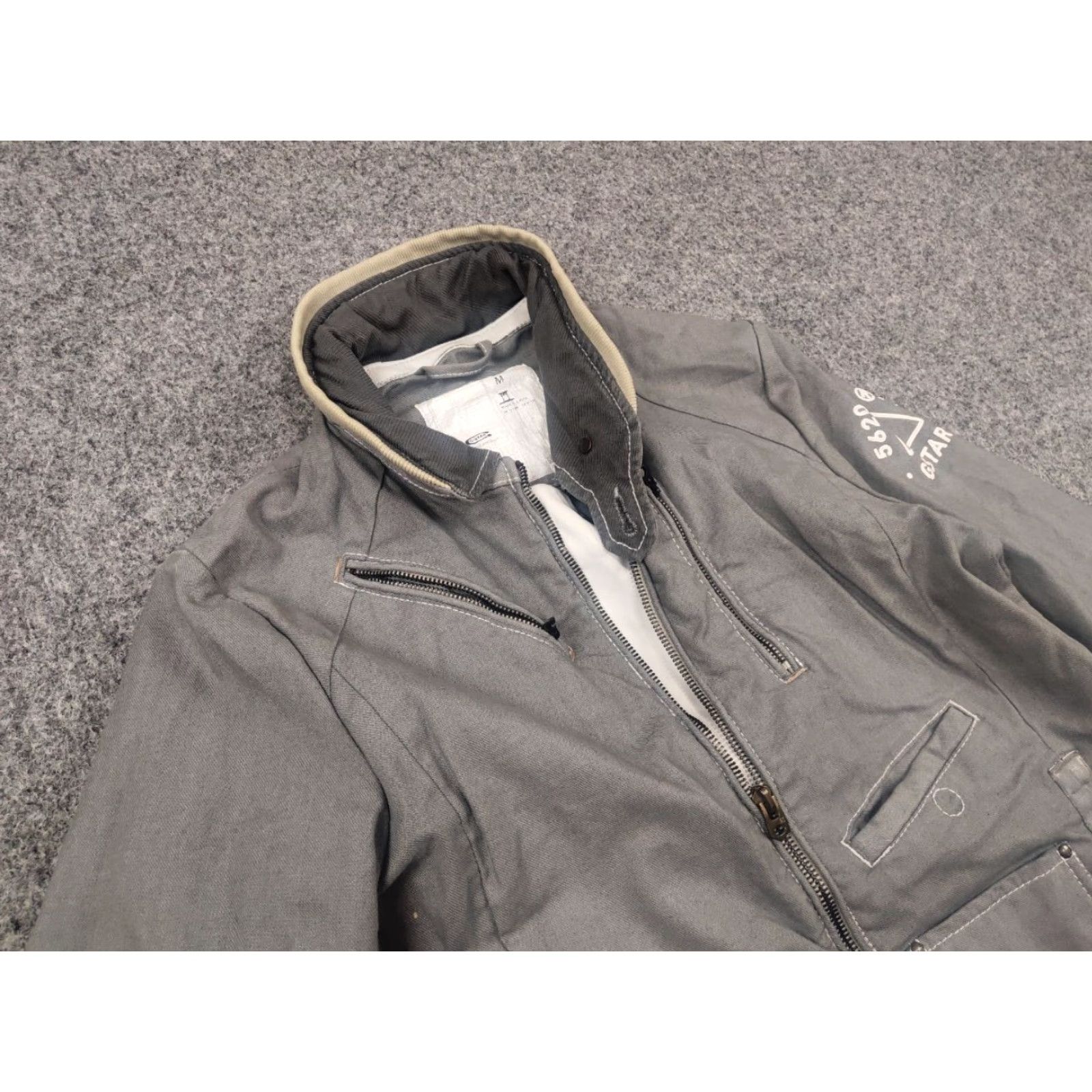 G-Star VINTAGE G Star Raw Gunner Logo Zip Pocket Waxed Gray Cotton Biker Jacket M Women Gray Waxed Logo Pockets 90s Style Mens Ladies Size M / US 6-8 / IT 42-44 - 6 Thumbnail