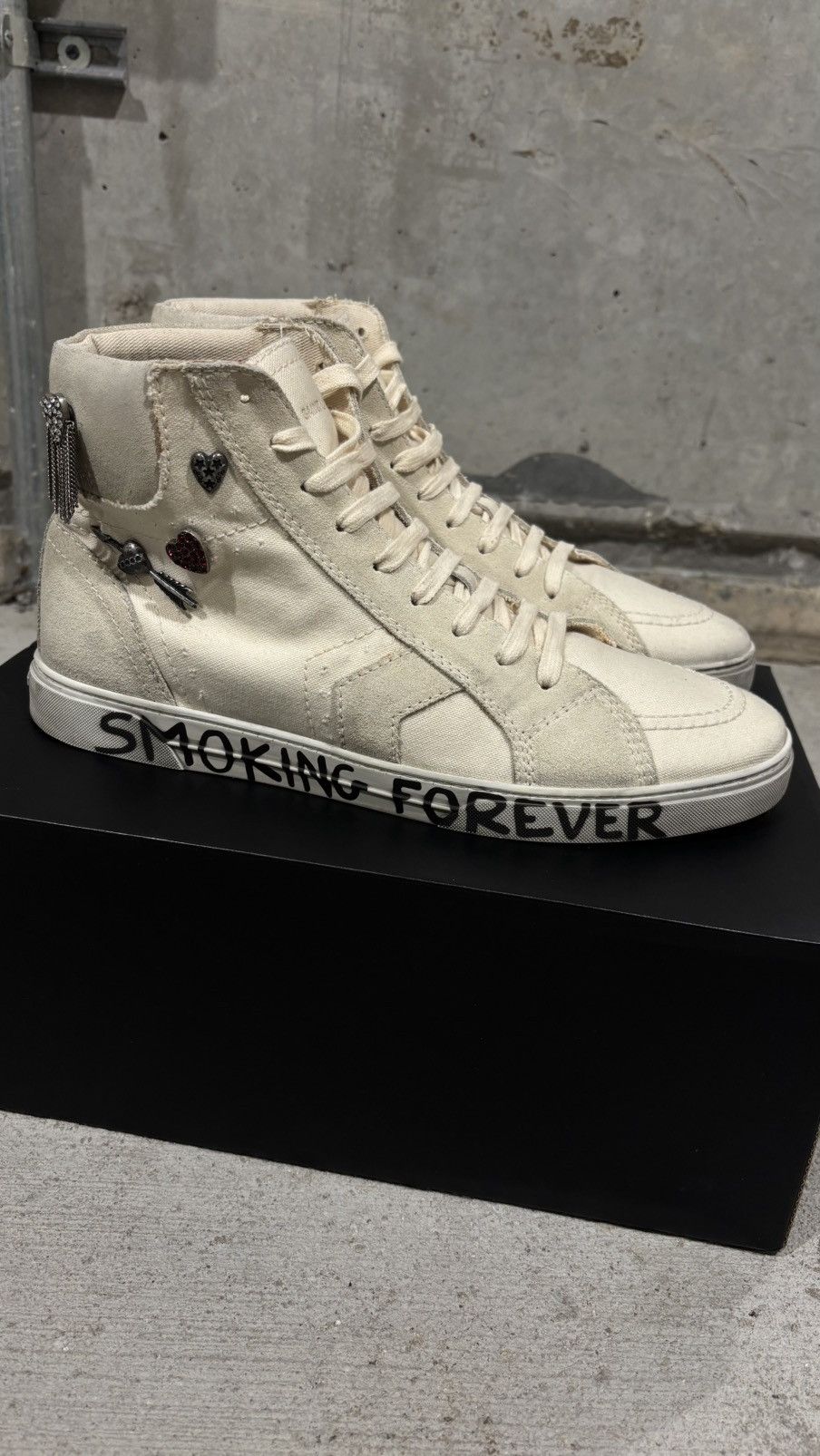 Saint Laurent Paris Saint Laurent Paris “Smoking Forever” High Top Sneaker Size US 11 / EU 44 - 1 Thumbnail