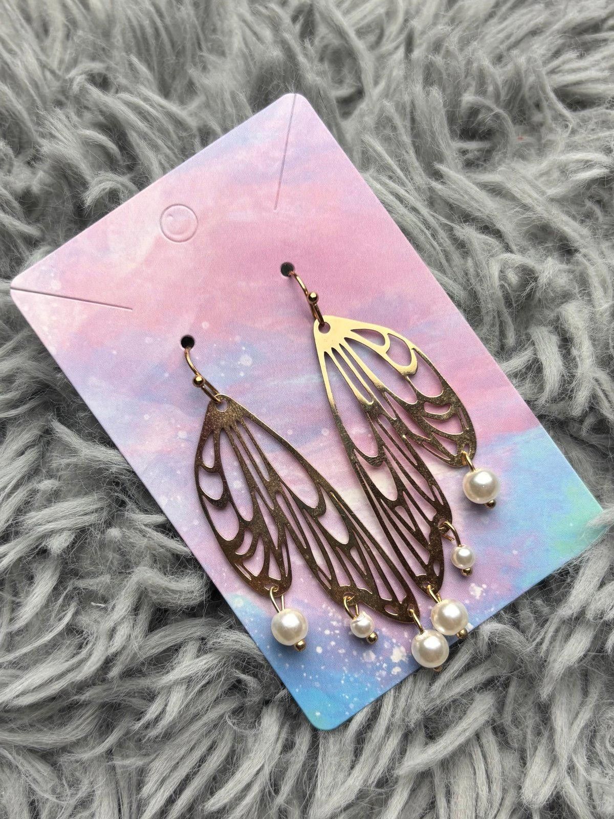 Handmade Butterfly wing earrings with pearls Size ONE SIZE - 1 Preview