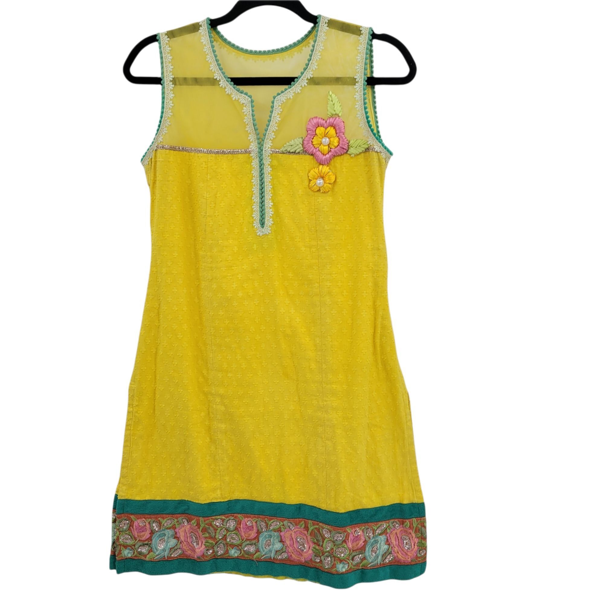 Handmade Handmade 70s Mini Swing Dress Sz S Yellow Swiss Dot Pom Pom Size S / US 4 / IT 40 - 1 Thumbnail