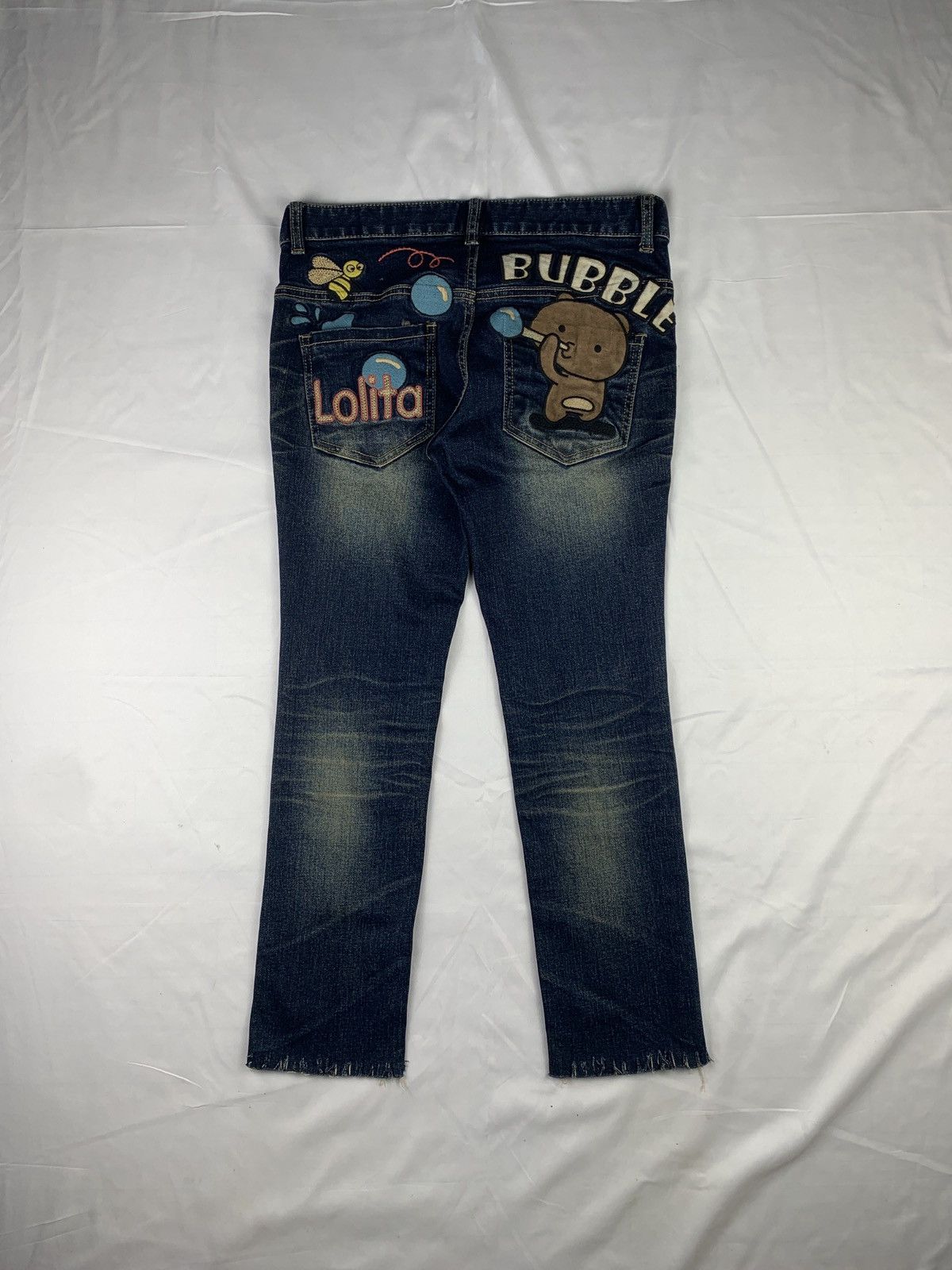 Japanese Brand y2k Lolita Like Cute Pop Embroidered Skinny Stretch Jeans Size 31" - 1 Thumbnail