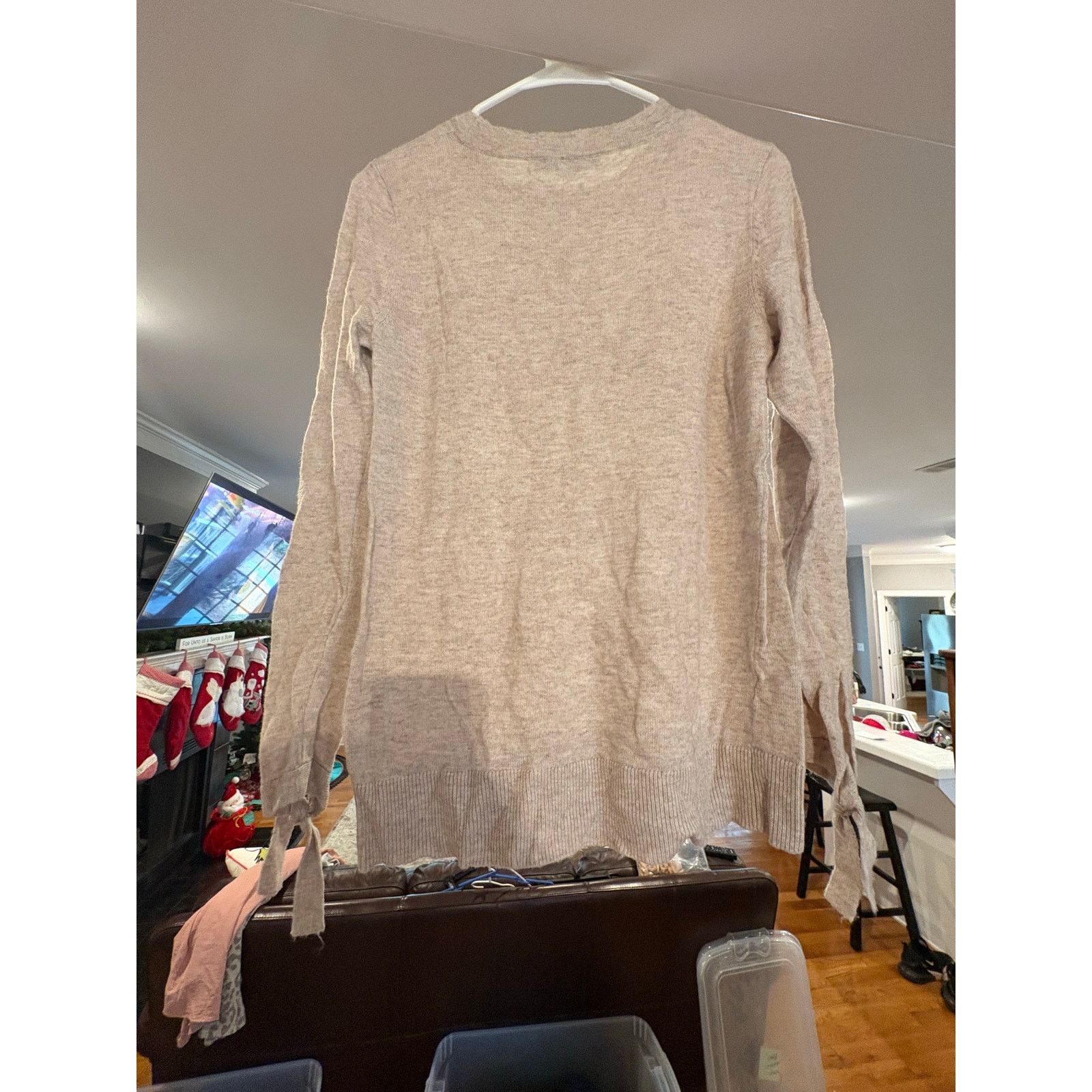 Loft LOFT Women’s XS Beige Knit Sweater Tie Sleeve Ribbed Size XS / US 0-2 / IT 36-38 - 4 Thumbnail