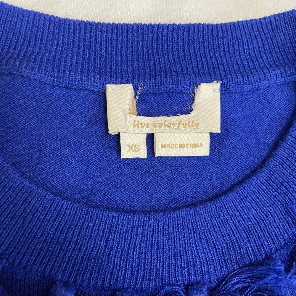 Kate Spade New Kate Spade Silk Cashmere Tassel Cobalt Blue Short Sleev Size XS / US 0-2 / IT 36-38 - 7 Thumbnail