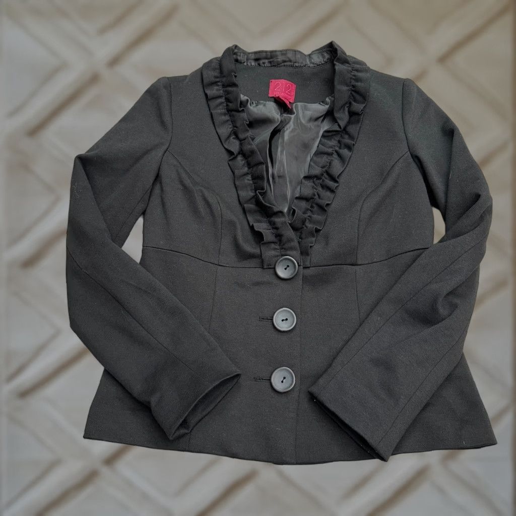 Vintage 212 Collection Blazer Jacket Womens 4 Black Single-Breasted Ruffles Lined Work Size S / US 4 / IT 40 - 1 Thumbnail
