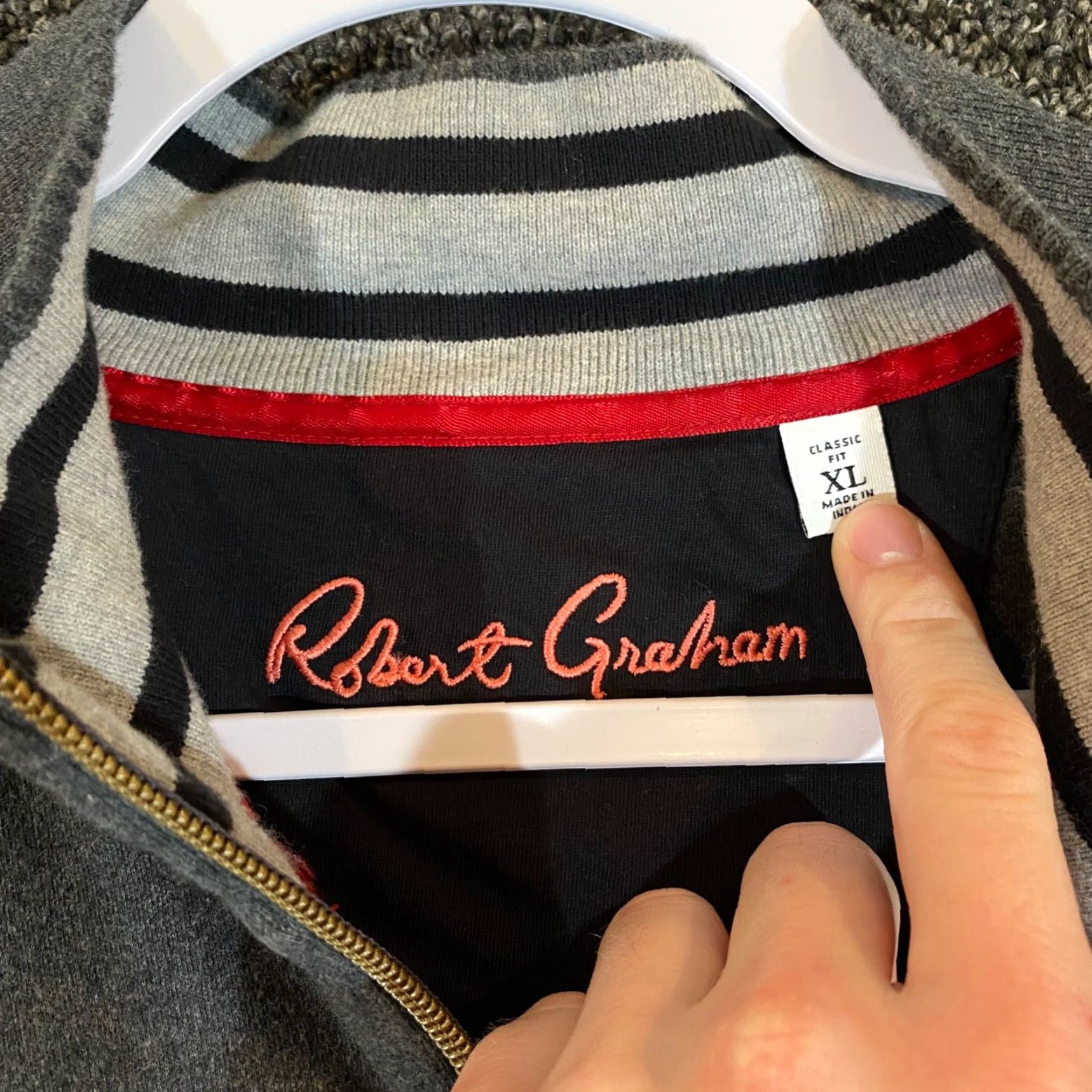 Robert Graham Robert Graham Sweater Mens XL Gray 1/2 Zip Pullover Long Sleeve Classic Preppy Knit Cotton Size US XL / EU 56 / 4 - 2 Thumbnail