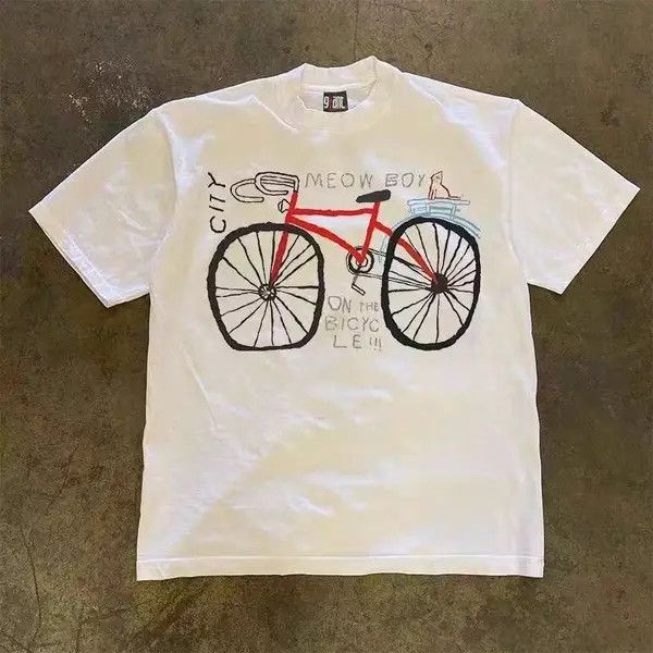 Vintage Syoko x oue White casual retro bicycle print t-shirt Size US M / EU 48-50 / 2 - 3 Thumbnail