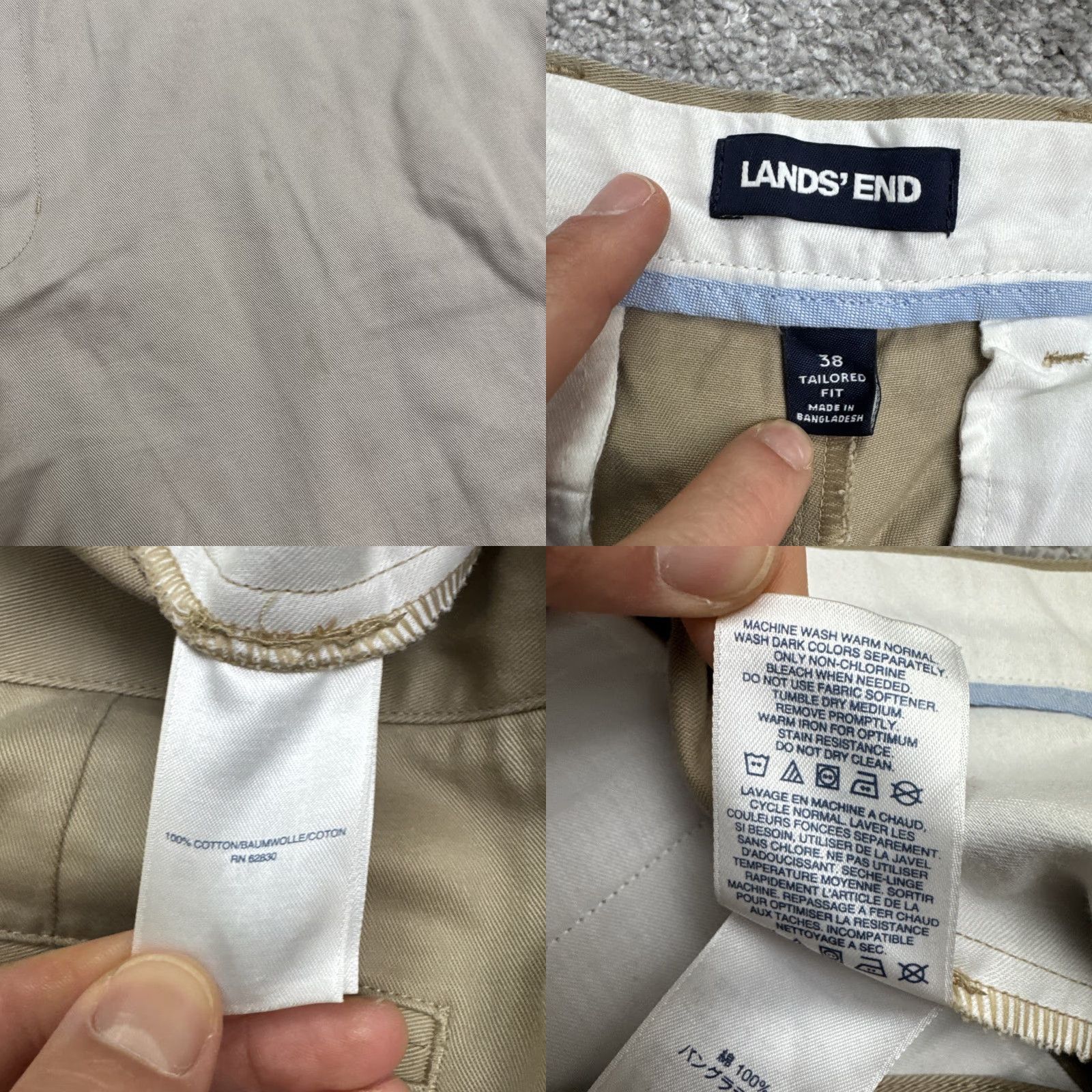 Lands' End LANDS' END Tailor Fit Chino Pants Mens 38x29 Khaki Brown Cotton Straight Classic, Regular, 38, Brown, Vintage No, Men Size US 38 / EU 54 - 8 Thumbnail