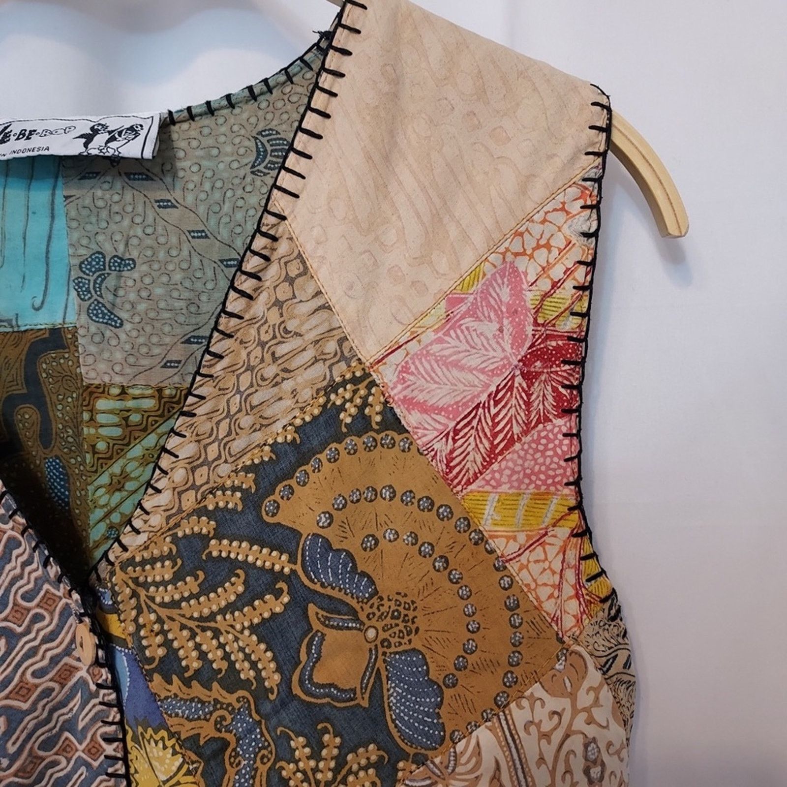 Other We Be Bop Patchwork Stitch Tie Back V-Neck Vest Jacket Top Size M / US 6-8 / IT 42-44 - 3 Thumbnail