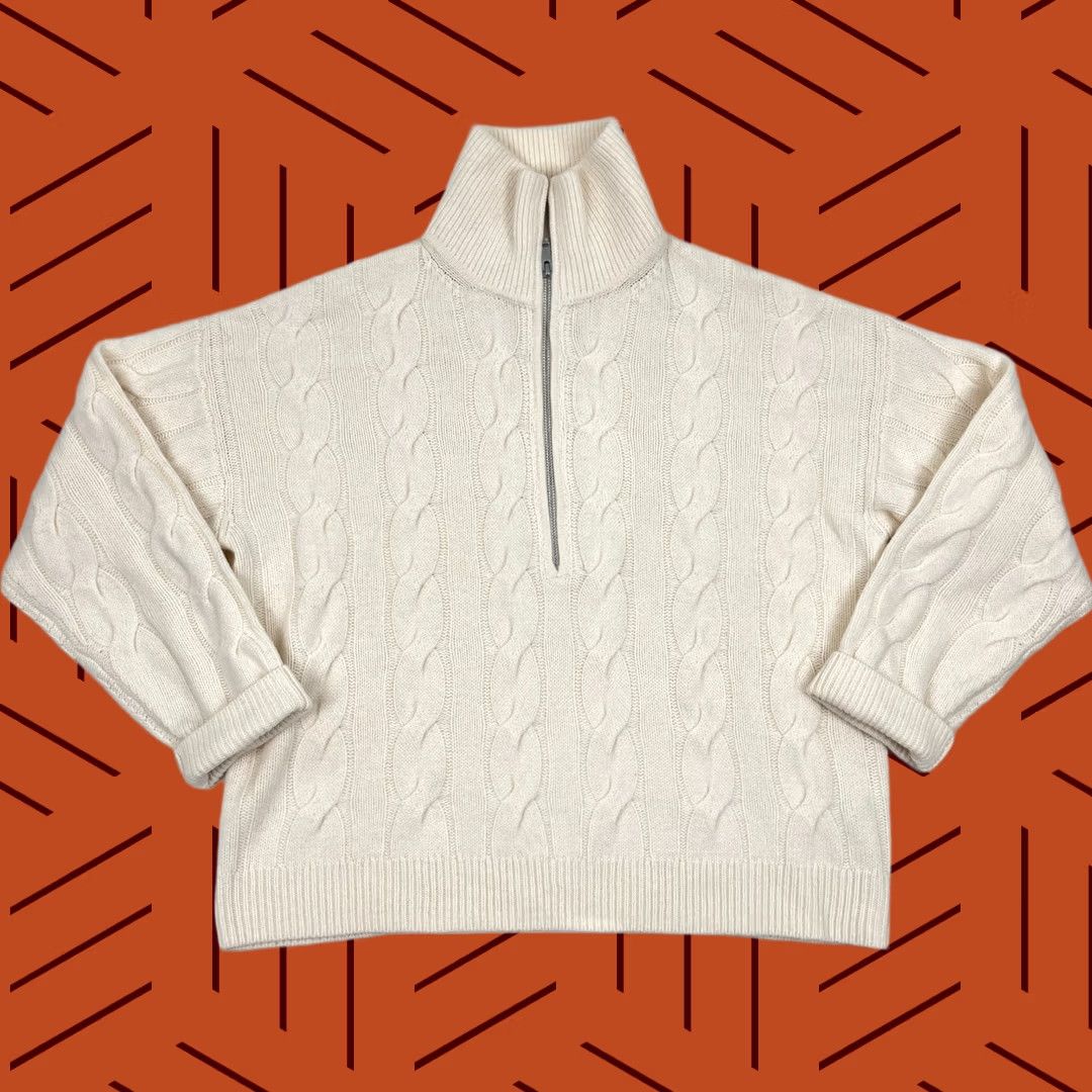Everlane Everlane Sweater Women M Ivory Wool Cable Knit 1/2 Zip Pullover Ribbed High Neck Size M / US 6-8 / IT 42-44 - 1 Thumbnail