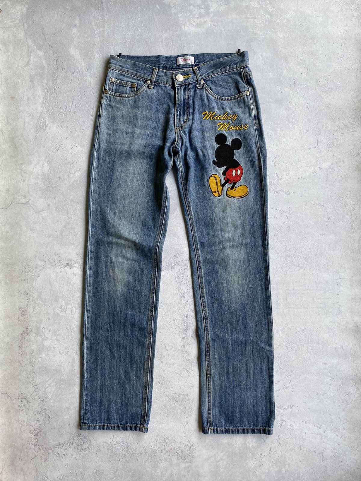 image of Vintage Disney Mickey Mouse Distressed Pants in Blue, Women's (Size 32)