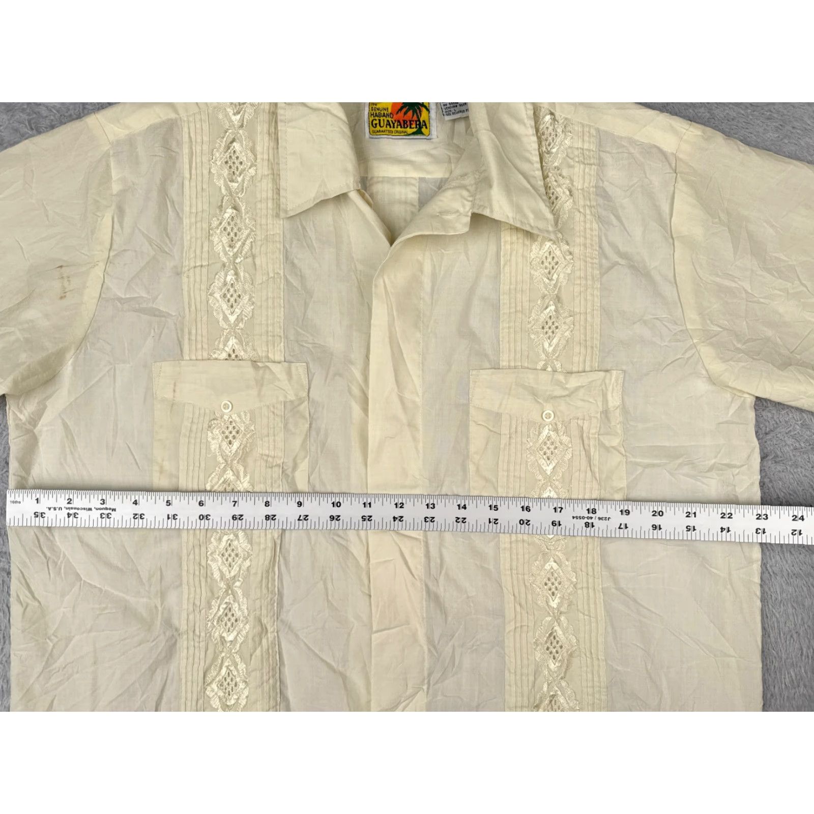 Haband The Genuine Haband Guayabera Shirt Men Large Yellow 4 Pocket Poly Blend READ Size US L / EU 52-54 / 3 - 7 Thumbnail