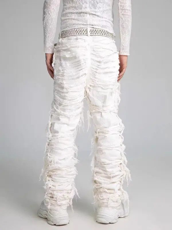 VIBE Trendy lace multi-layer ruined heavy industry white jeans Size US 30 / EU 46 - 2 Thumbnail