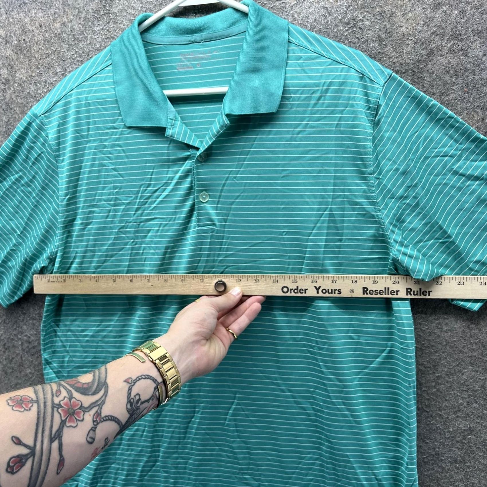 Nike Nike Golf Dri-FIT Polo Shirt Mens L Green Stripe Short Sleeve Size US L / EU 52-54 / 3 - 5 Thumbnail