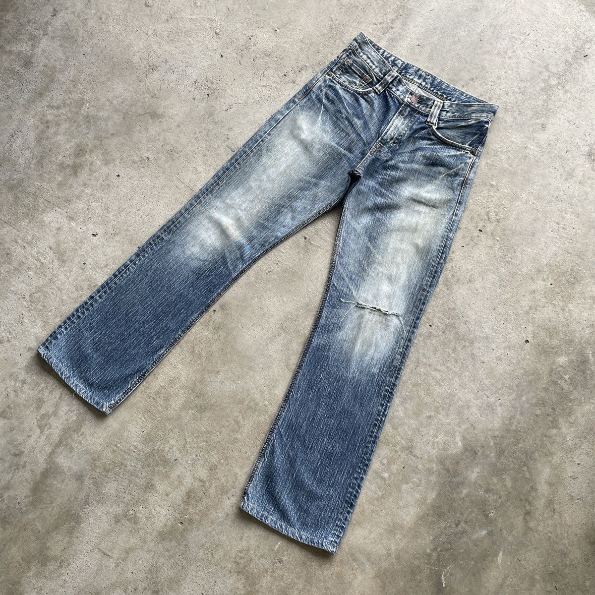 Edwin Vintage Edwin 503 Distressed FLARE Faded Jeans Pants Denim Size US 30 / EU 46 - 2 Thumbnail