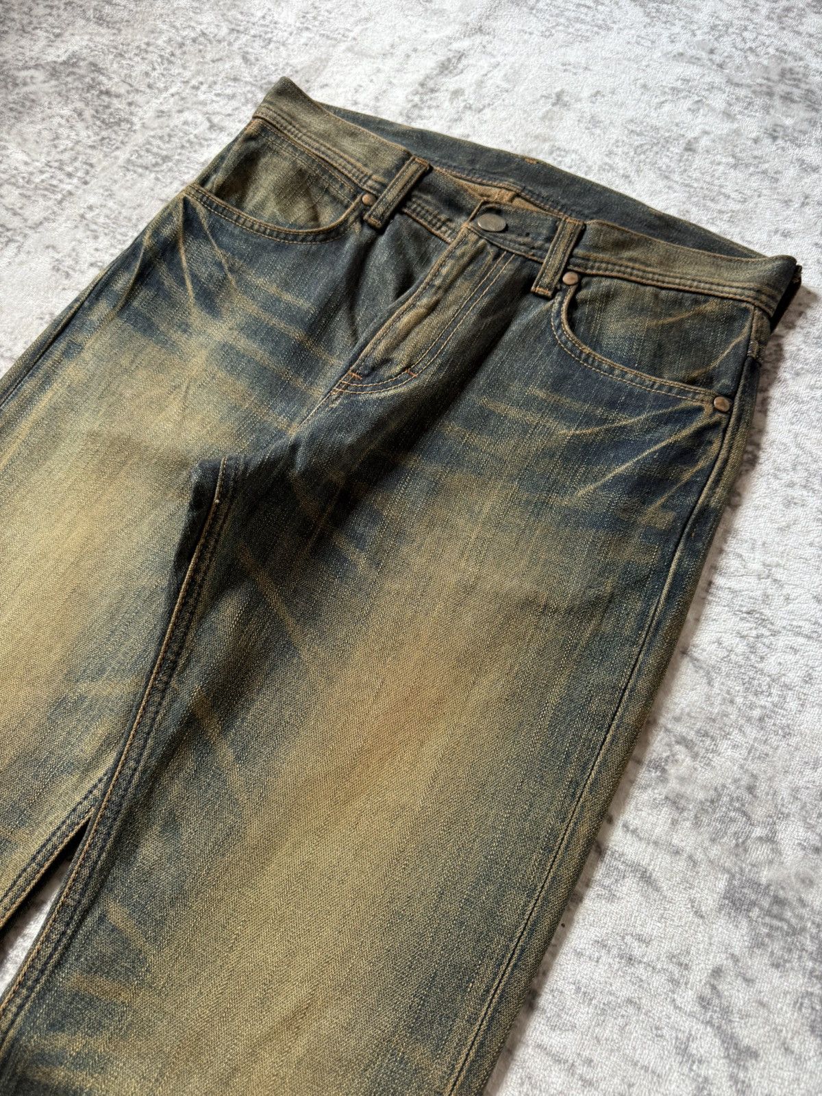 If Six Was Nine 2000s Wrangler Heavy Mud Wash Straight Loose Jeans Size US 30 / EU 46 - 4 Thumbnail