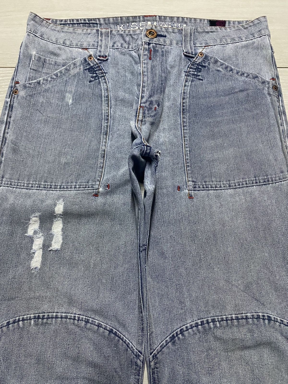 Japanese Brand Vintage KissMark Japan Double Knee StoneWash Baggy Jeans Size US 35 - 2 Thumbnail