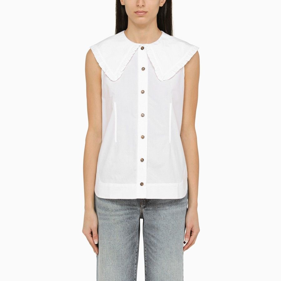 Ganni o1d2blof0824 Cotton Shirts in White Size XS / US 0-2 / IT 36-38 - 1 Thumbnail