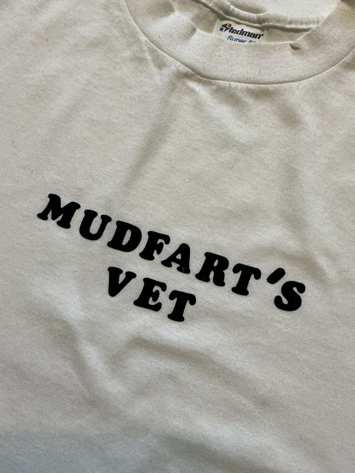 Vintage Vintage Stedman Super 50 Mudfarts Vet Felt Letter T-Shirt Size US XL / EU 56 / 4 - 7 Thumbnail