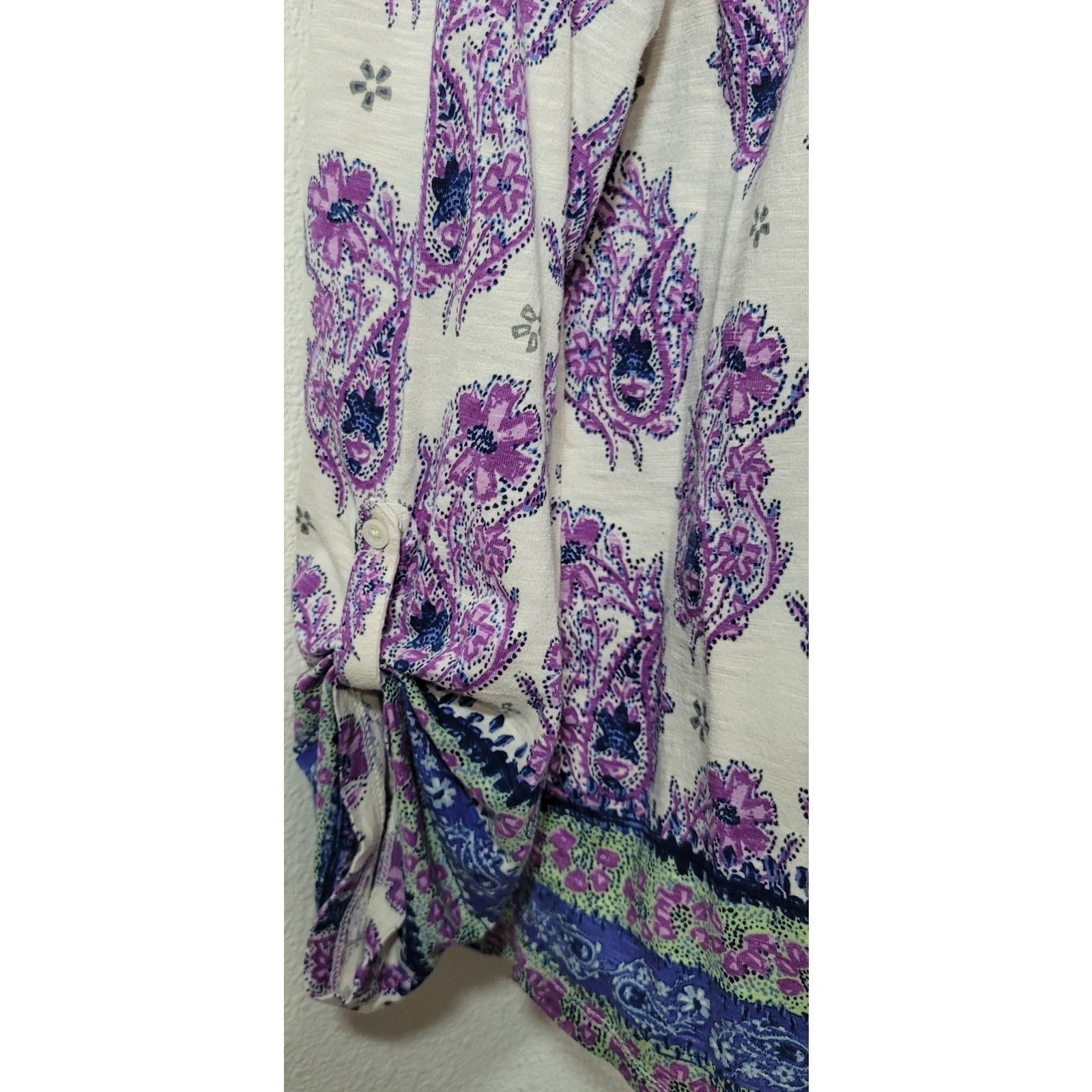 Other Style & Co Purple Blue Cream Floral Print Button Top Large Size L / US 10 / IT 46 - 2 Thumbnail