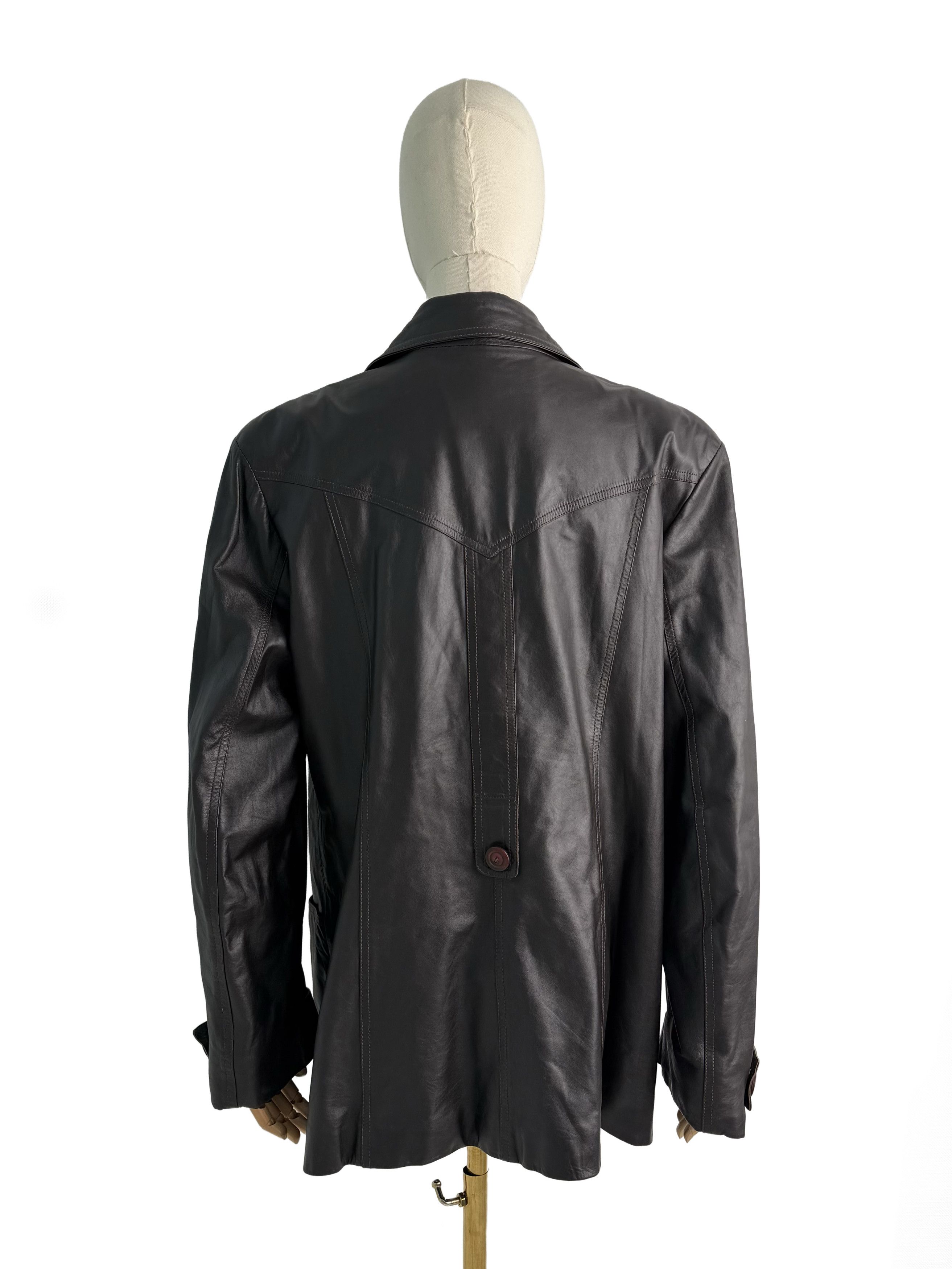 Vintage Vintage Brown Leather Coat Button Front Oversized Long Coat Size XL / US 12-14 / IT 48-50 - 4 Thumbnail