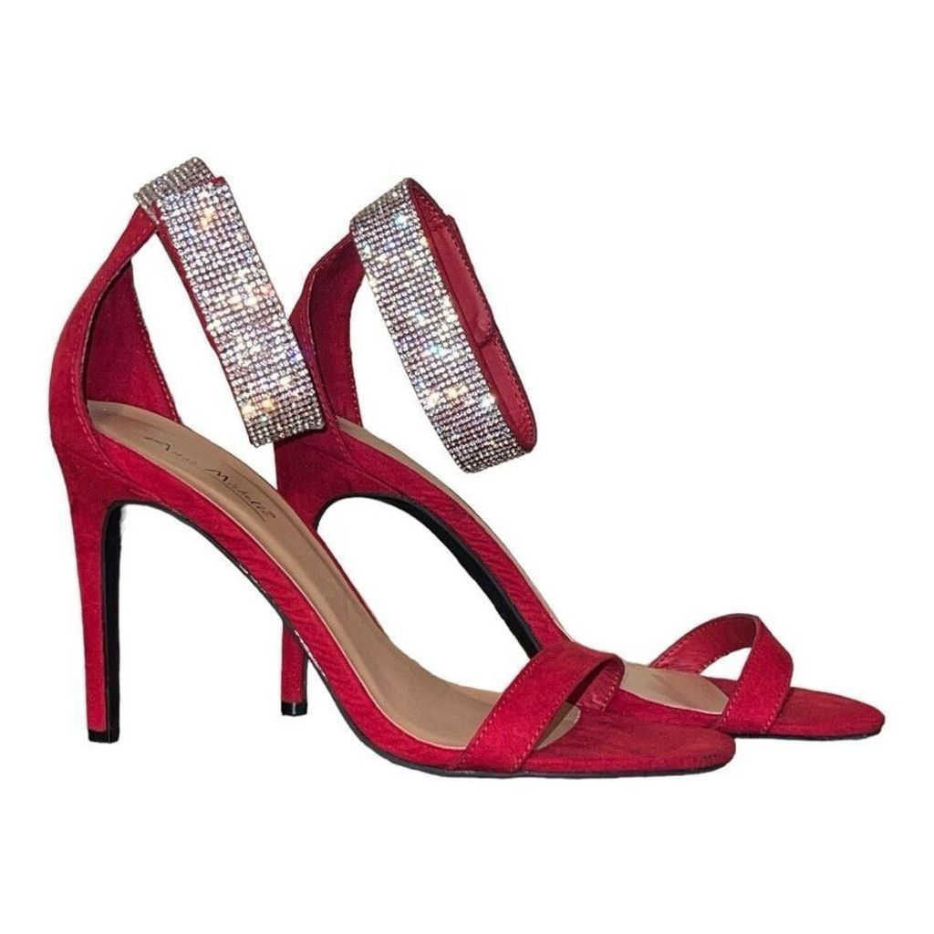 Other Anne Michelle Red Sandal Heels with Sparkly Ankle Strap Size US 9 / IT 39 - 3 Thumbnail