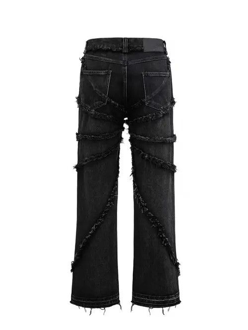 image of Vintage Raw Edge Distressed Washed Micro-Flare Jeans in Black, Men's (Size 32)