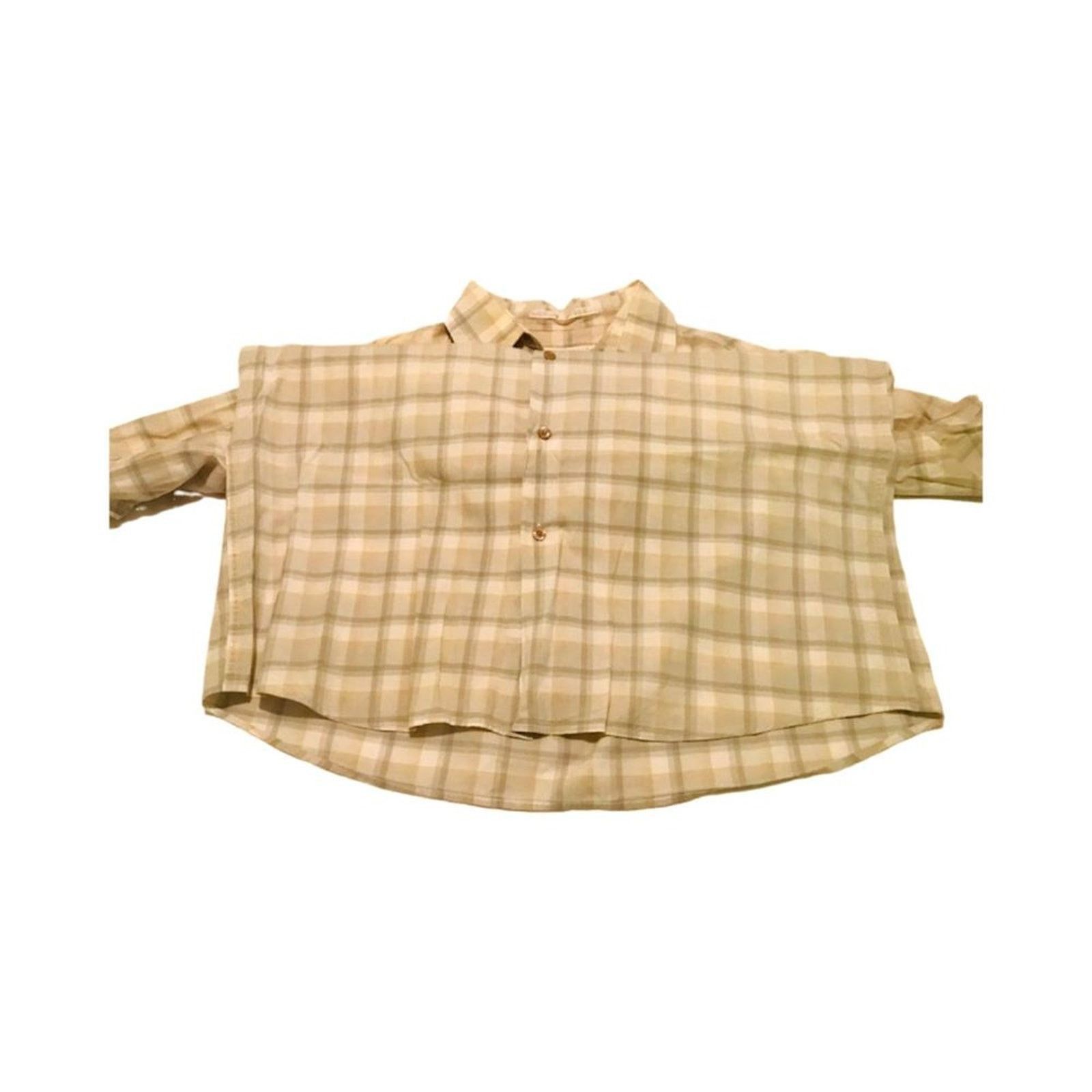 Perry Ellis Vintage Perry Ellis Men`s Shirt Beige Cream Plaid Short L Size US L / EU 52-54 / 3 - 3 Thumbnail